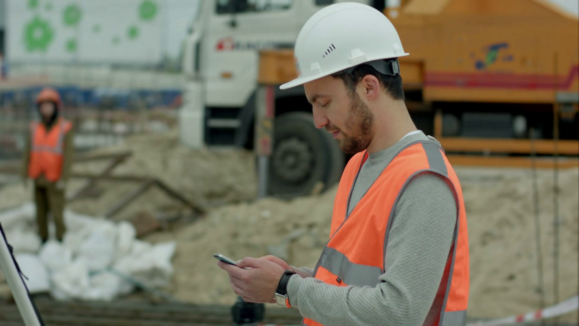 Construction Worker Using Cell Phone Stock Footage SBV305715641 Storyblocks