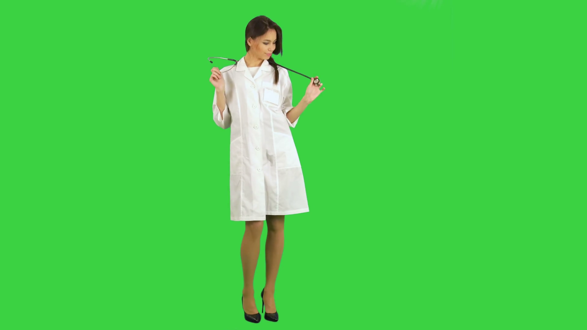 Funny Female Nurse Playing With A Stethoscope On A Green Screen Chroma Key Stock Video Footage Storyblocks