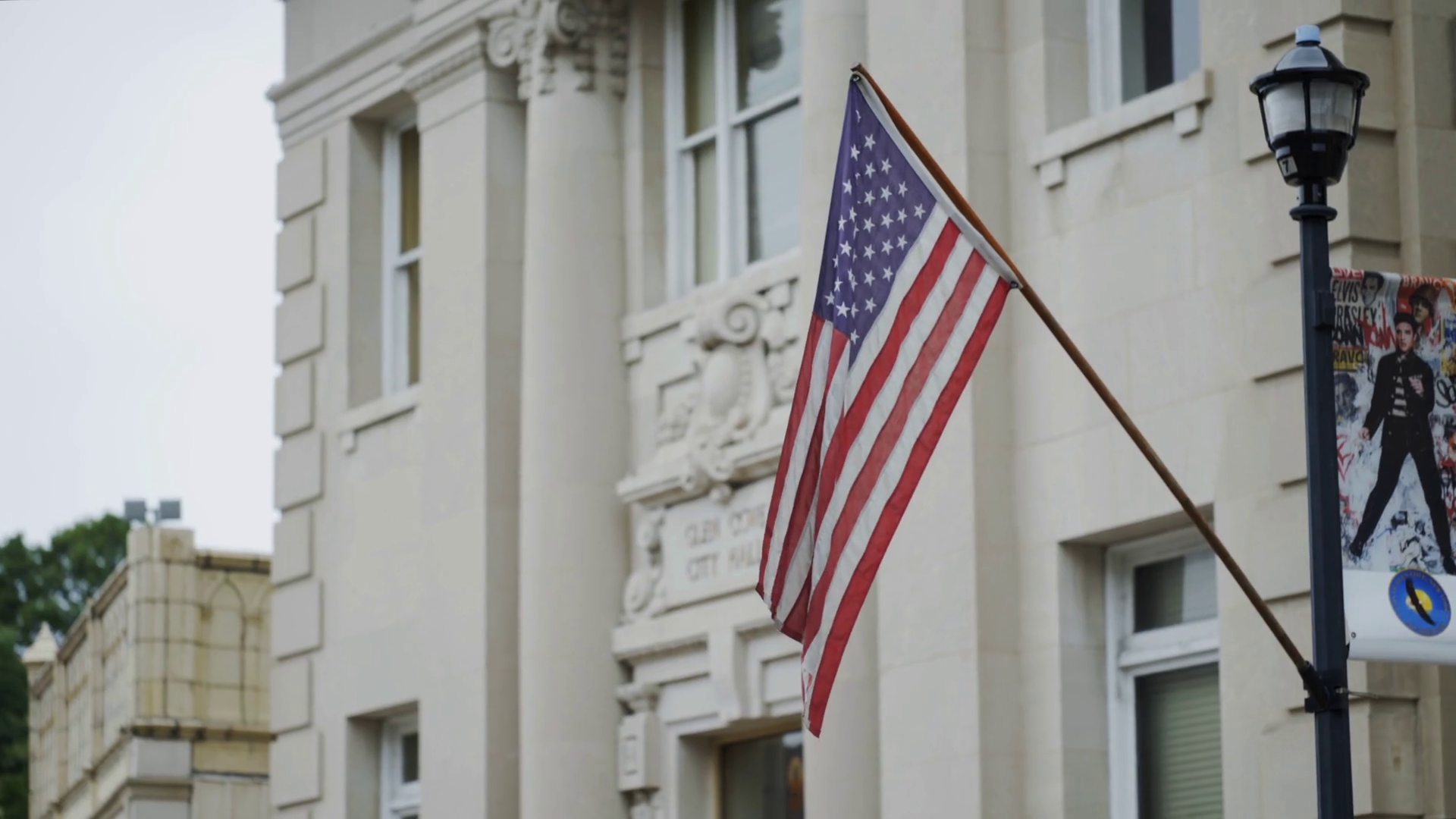 Flag Outside Of Glen Cove City Hall Building Stock Footage SBV