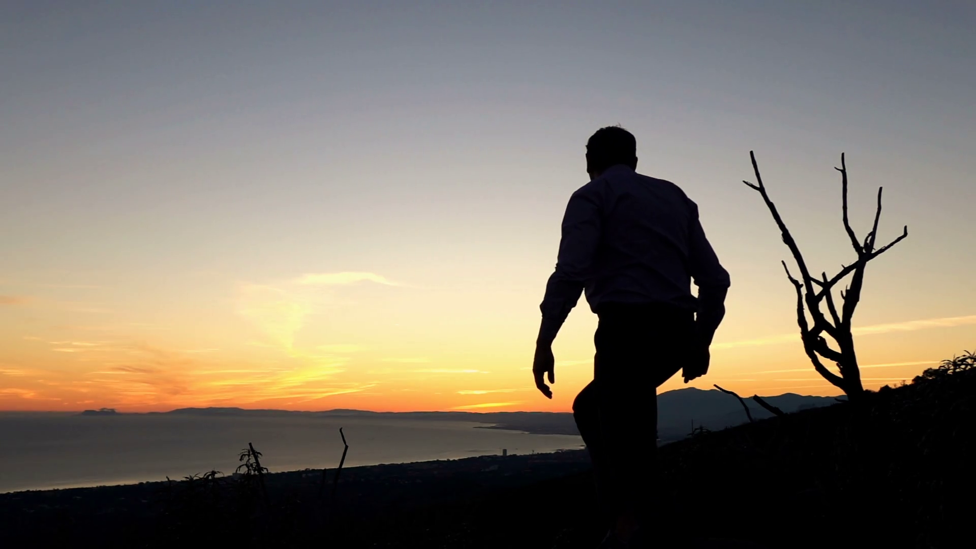 Young Man Climbing On Hills Enjoy Sunset Stock Footage SBV306375759