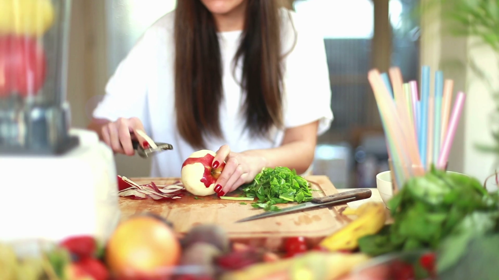 View Of Woman Hands Peeling Apple With Stock Footage SBV-304501480 ...