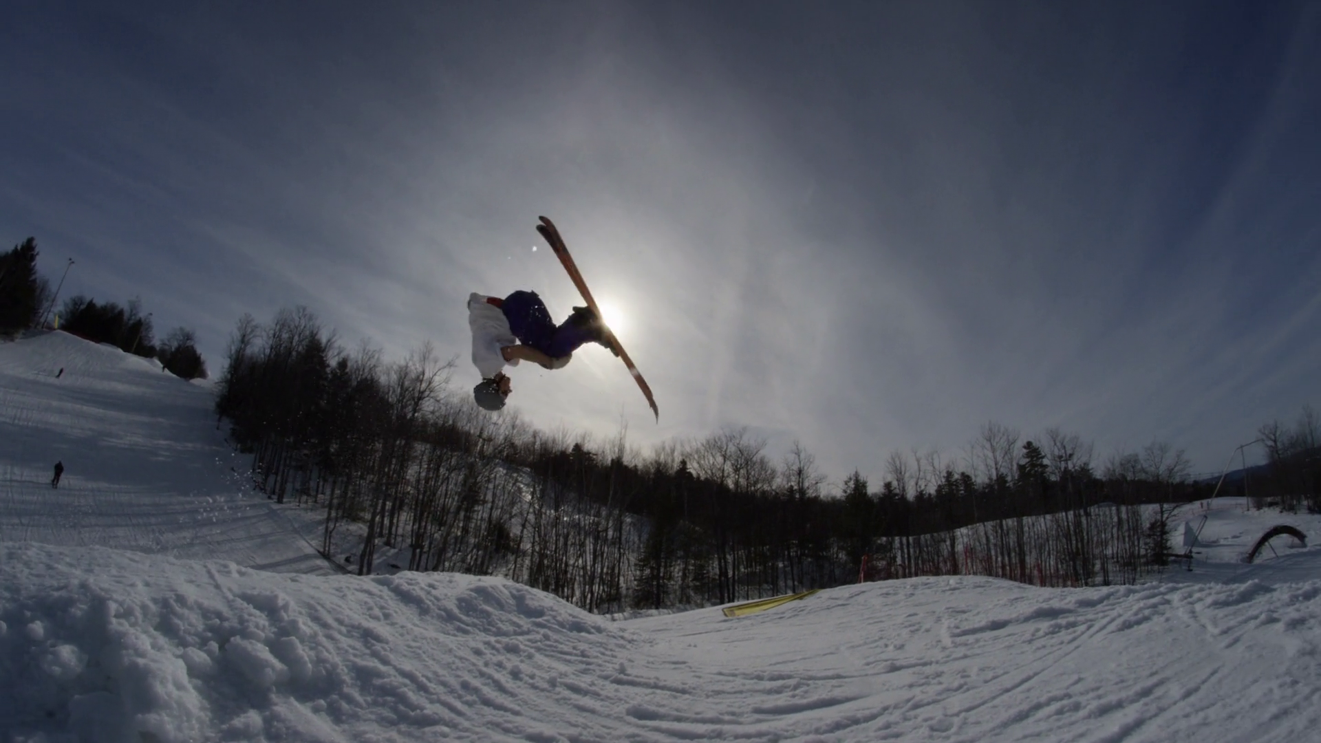 Extreme Sports Ski Hill Snowboarding Ski 540 Stock Footage SBV