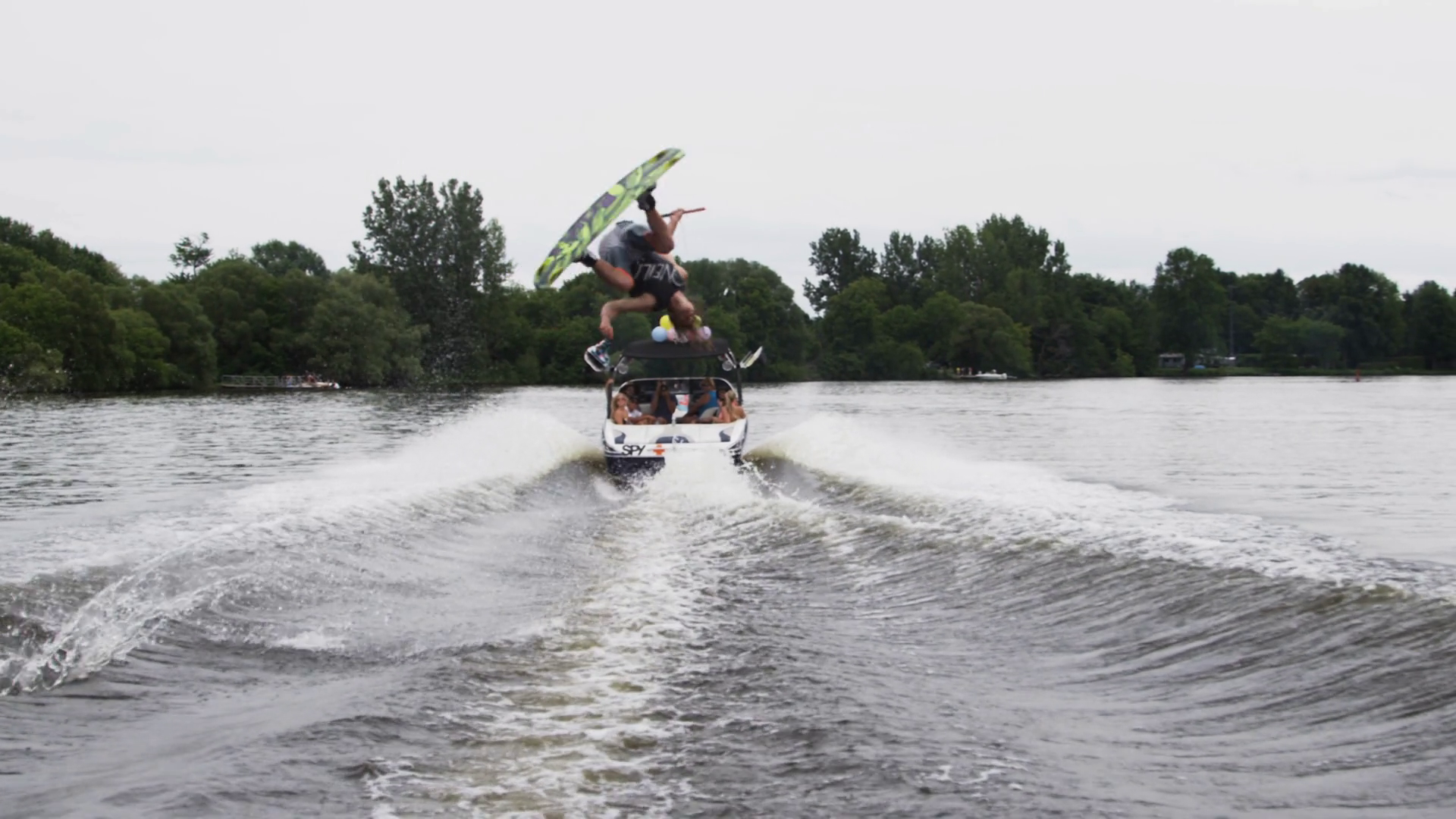 Extreme Sports Wakeboarding Behind Boat 76 Stock Footage SBV347580995
