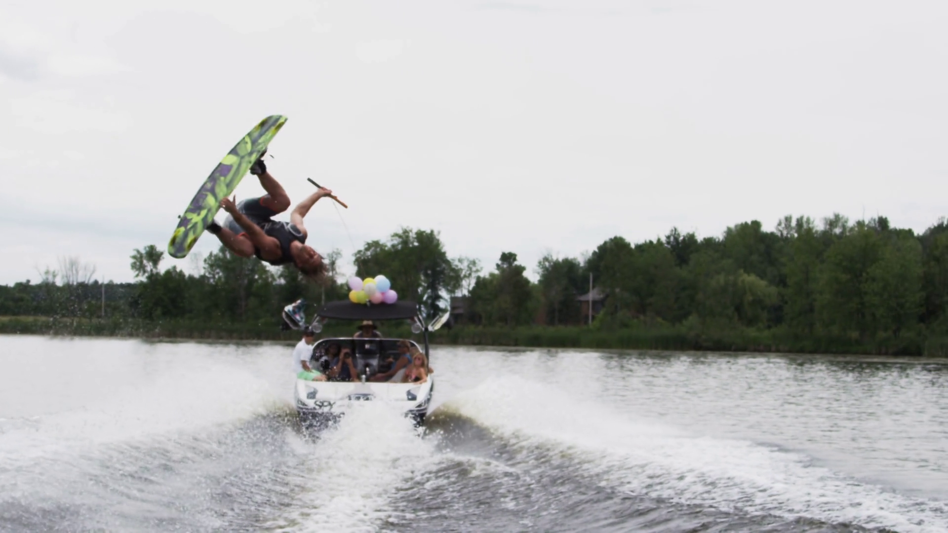 Extreme Sports Wakeboarding Behind Boat 78 Stock Footage SBV347580997