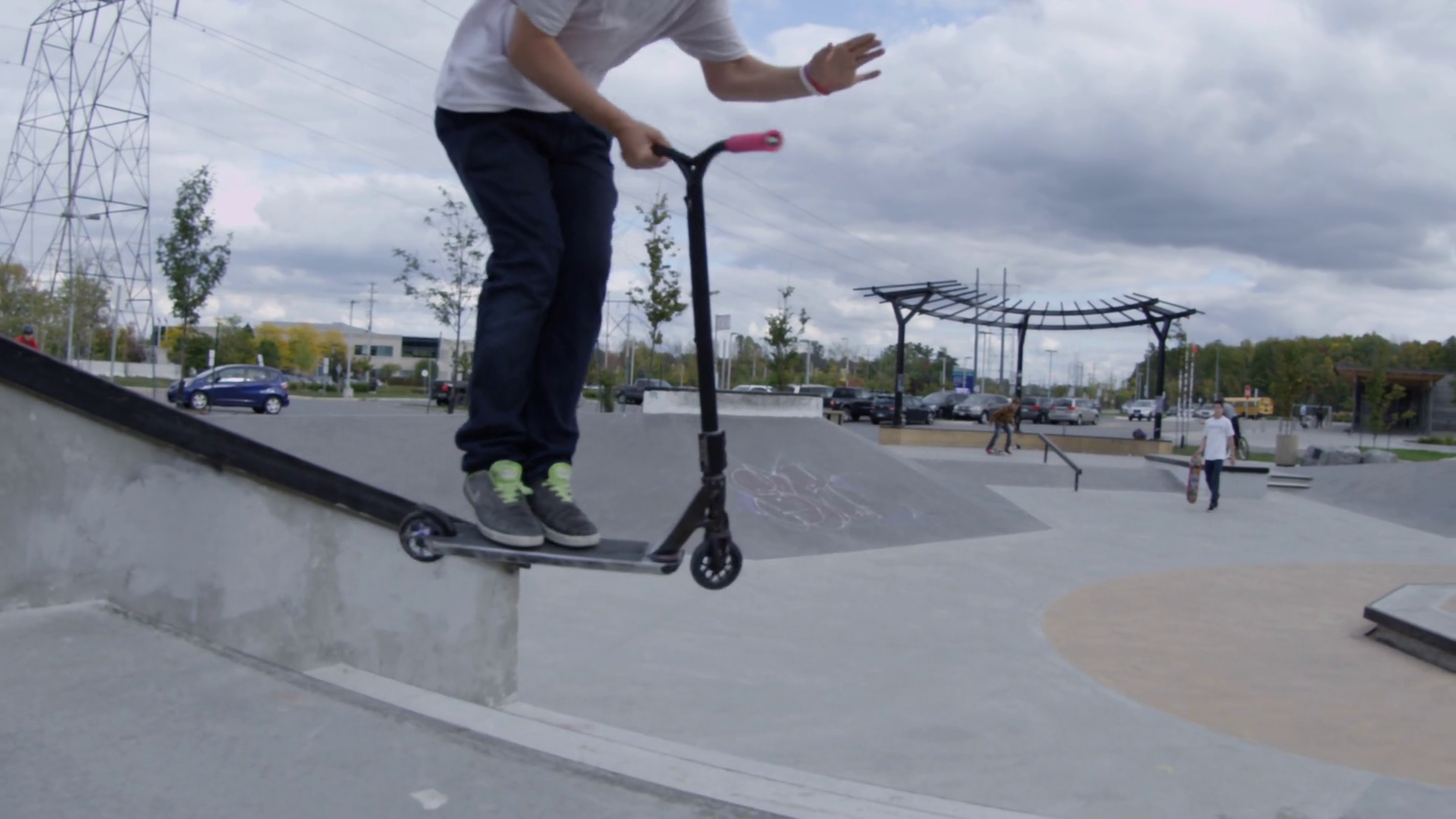 Scooter 360 Bar Spin Wide Angle Follow Shot Stock Footage SBV347574202