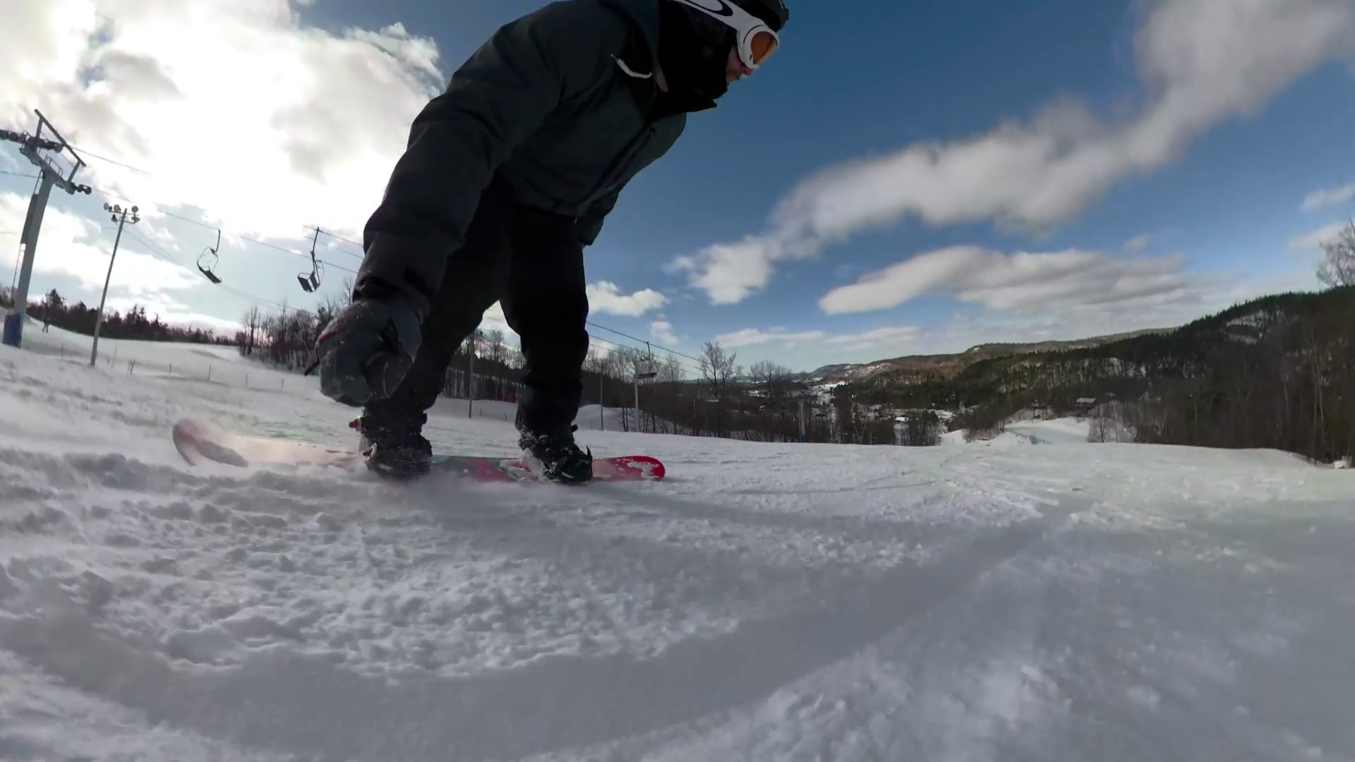 Snowboarder Scraping Ground At Speed On Ski Stock Footage SBV322237378