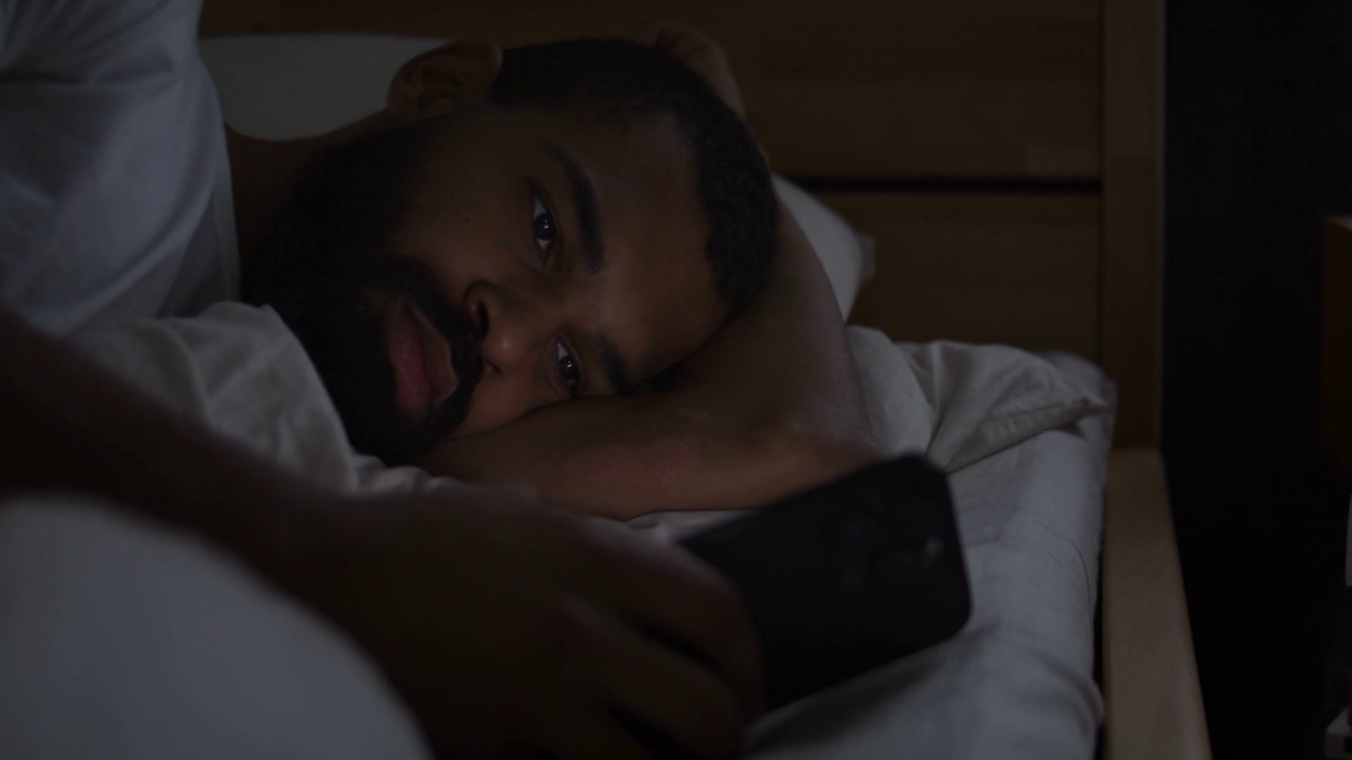 Sleepless Black Man Surfs Social Media Via Stock Footage SBV-351781985 ...