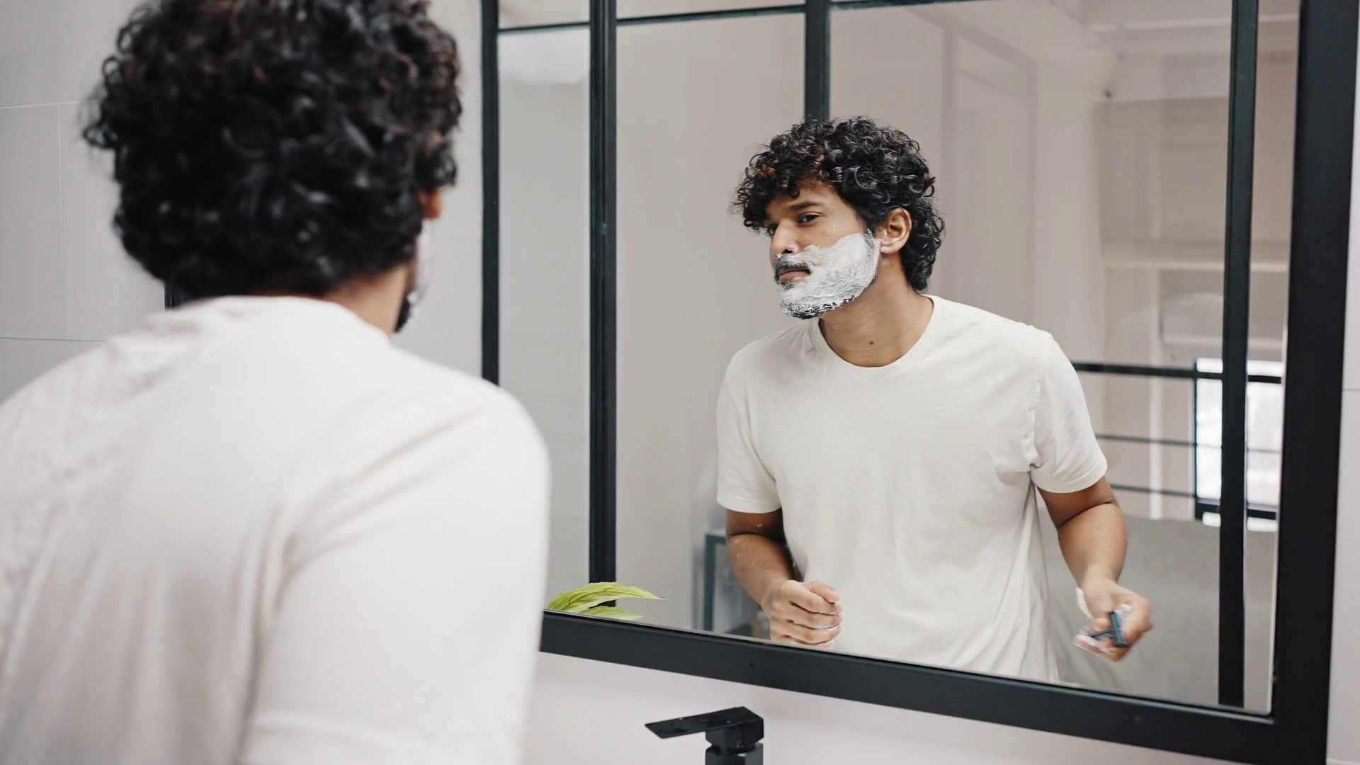 Young Indian Man Shaves Beard With Razor Stock Footage SBV-346939061 ...