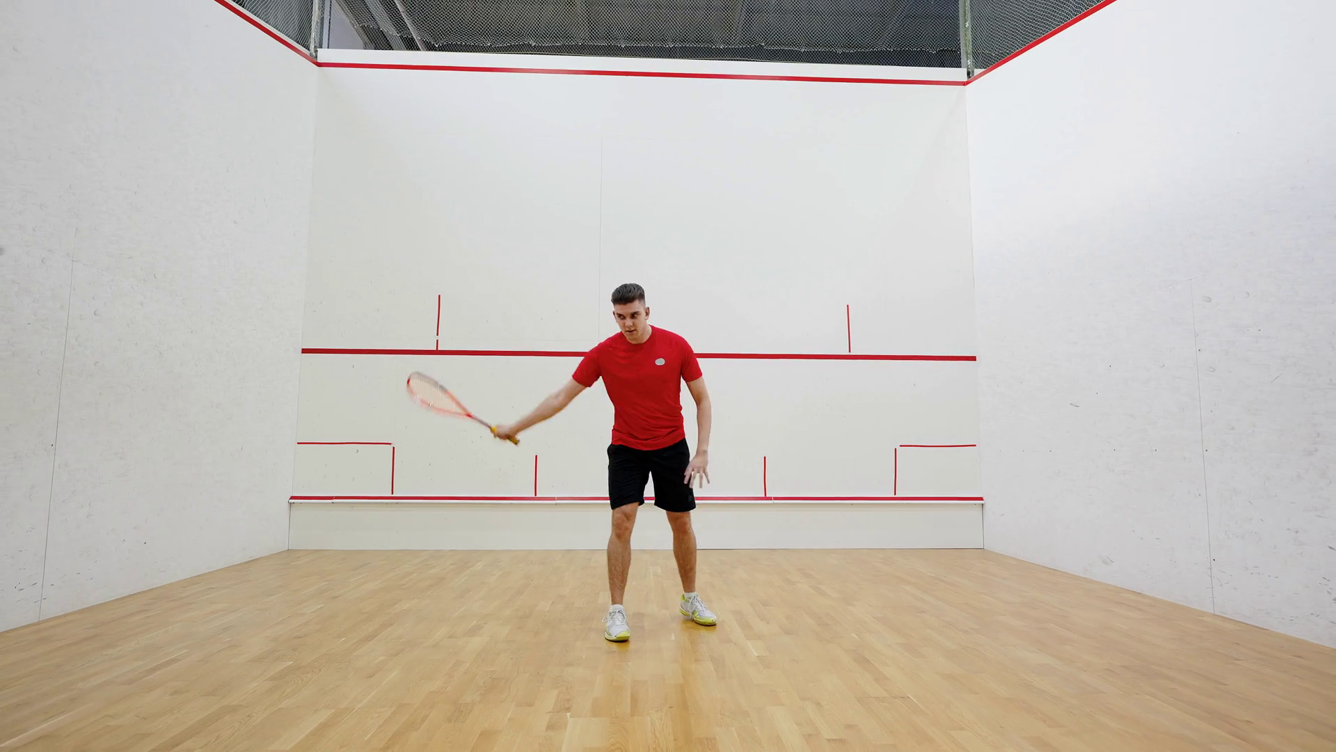 Athletic Squash Player Practices In Court Stock Footage SBV347264663