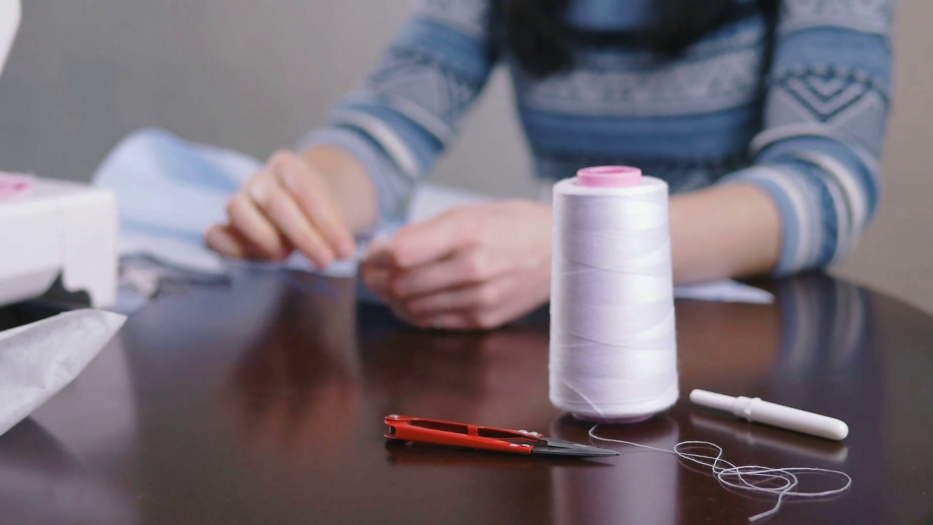 Closeup of woman's hand stitching quilting Stock Video Footage 0008