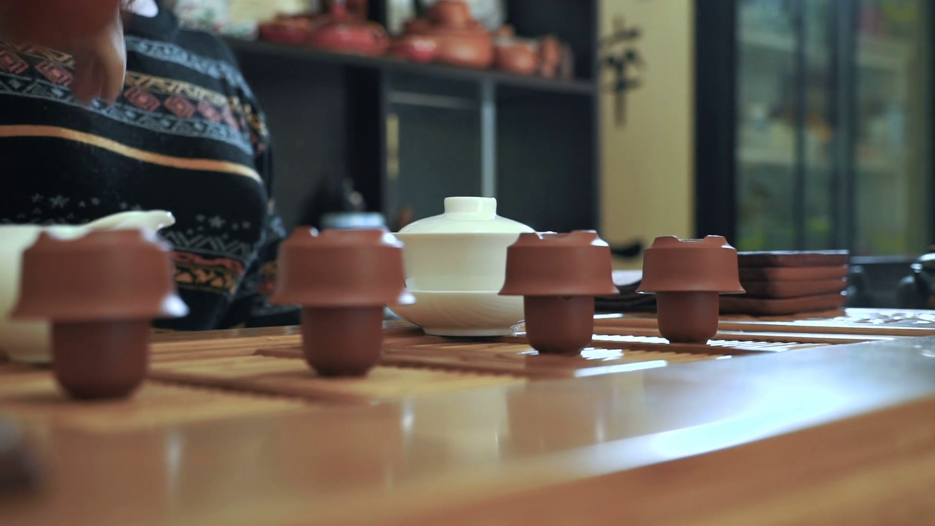 Master of tea doing traditional chinese tea ceremony on the table Stock