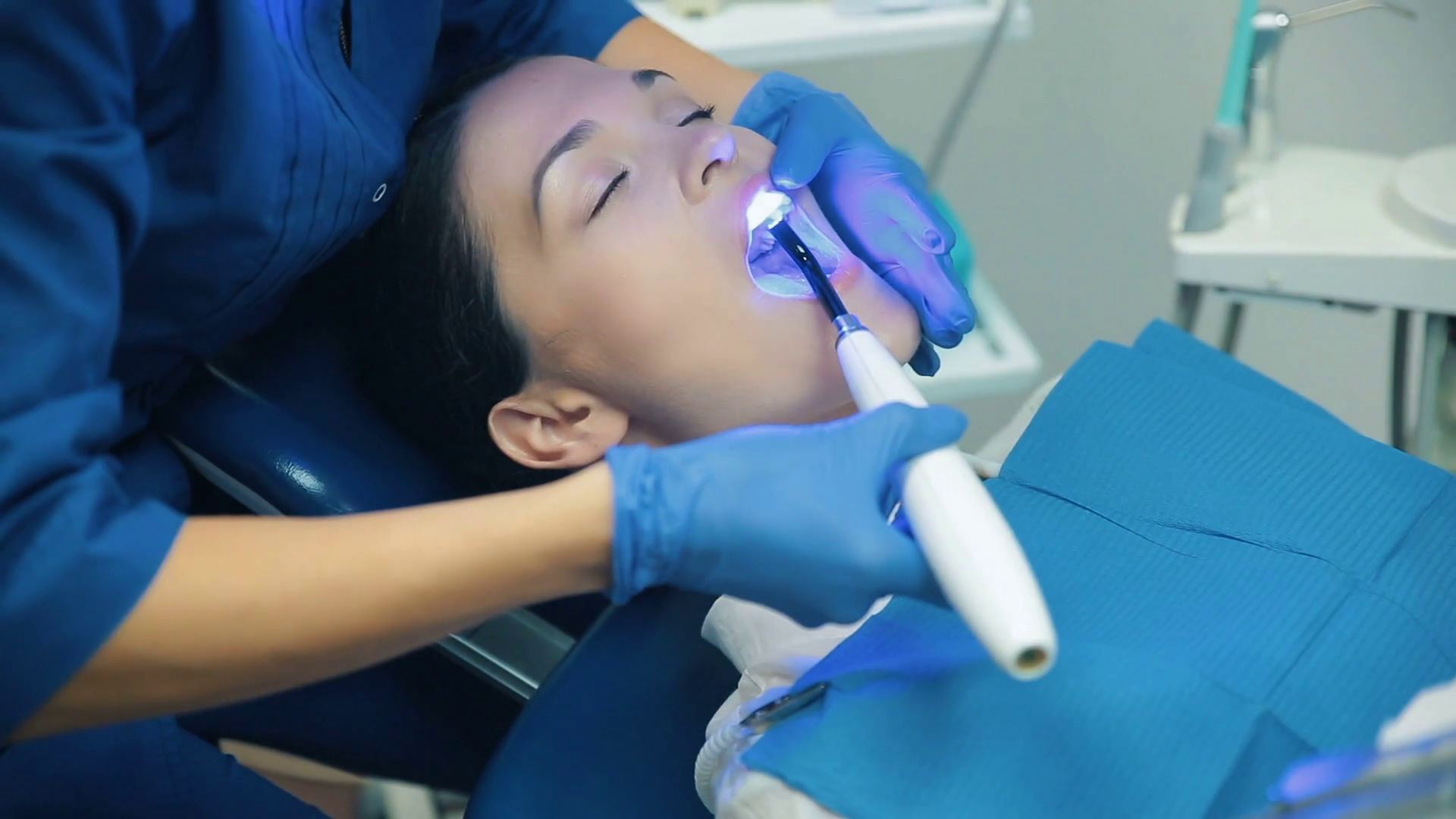 Dentis Puts Dental Fillings With Blue Light Stock Footage SBV308843265