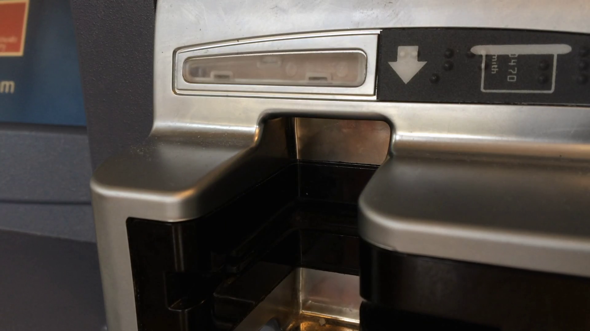 ATM card slot at debit machine status light blinking green Stock Video