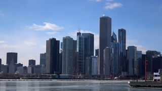 Chicago skyline seen along Lake Michigan 4k