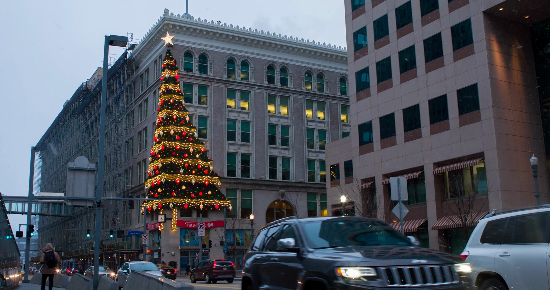 Christmas Tree On Side Of Building In Stock Footage SBV311599894