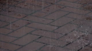 Close up on raindrops in puddle