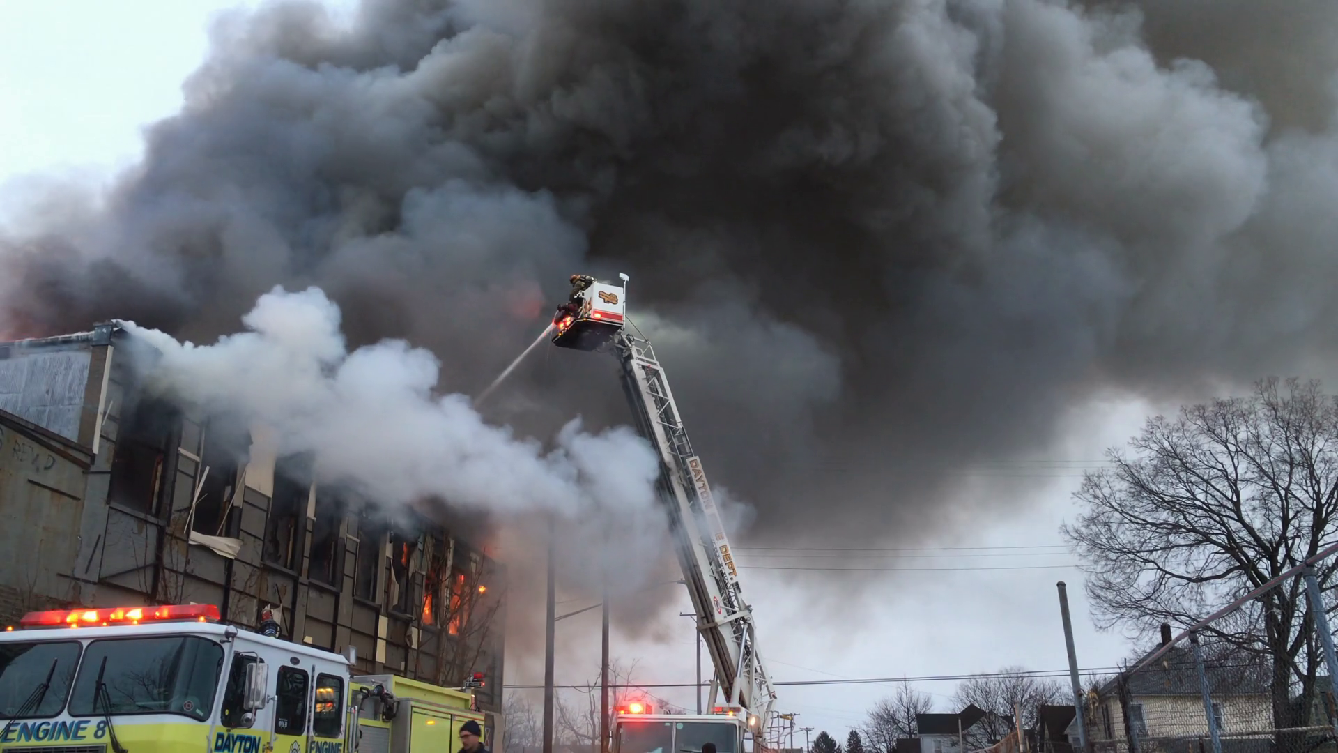 Fire In Downtown Dayton Ohio At Warehouse 4k Stock Footage SBV