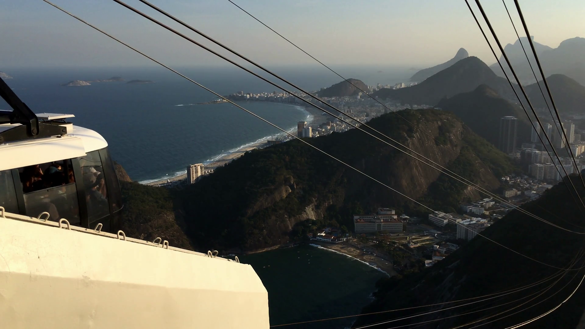 Gondola lift going down Sugarloaf Mountain in Rio 4k Stock Video Footage 0024 SBV309213243