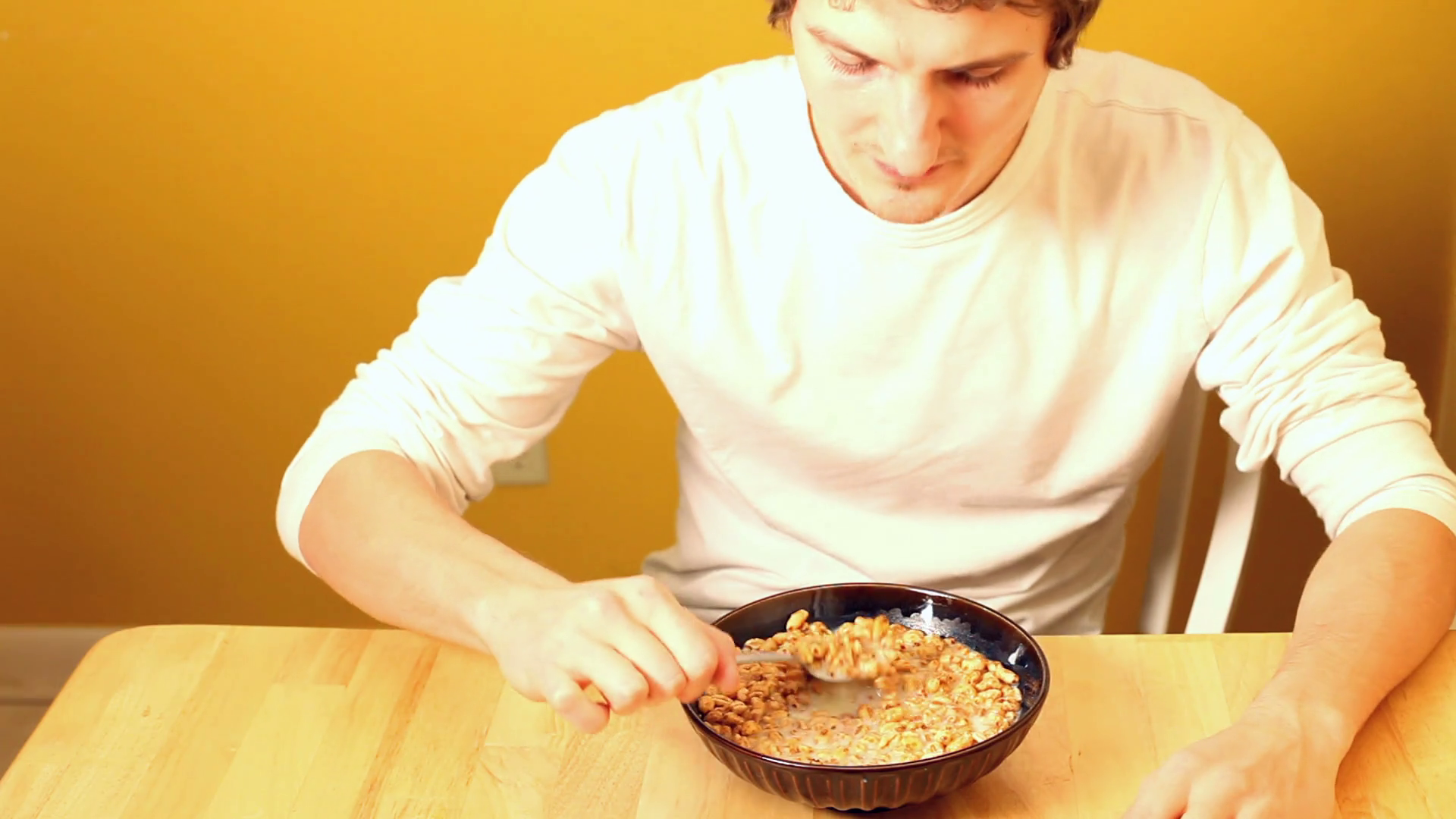 Man Shoveling Cereal Into Mouth Stock Footage SBV301058752 Storyblocks
