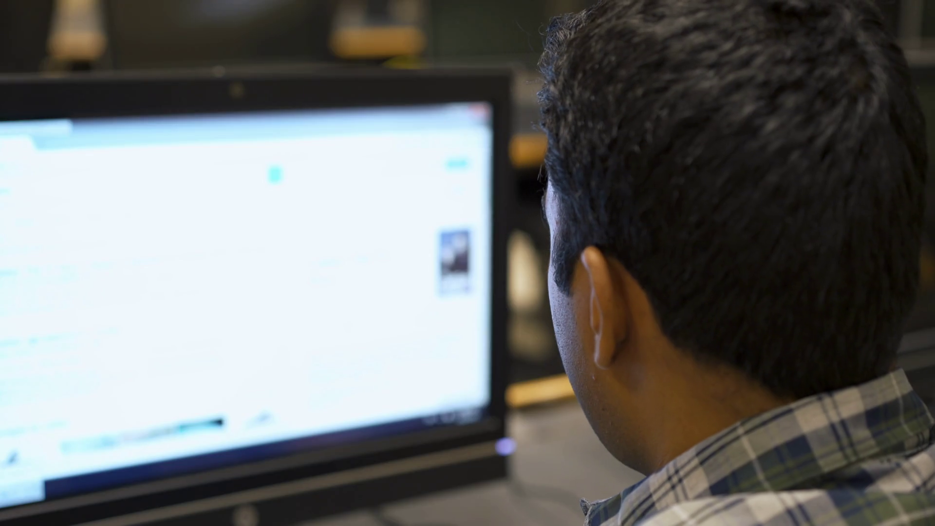 Over Shoulder View Of Man Using Computer 4k Stock Footage SBV-308541503 ...