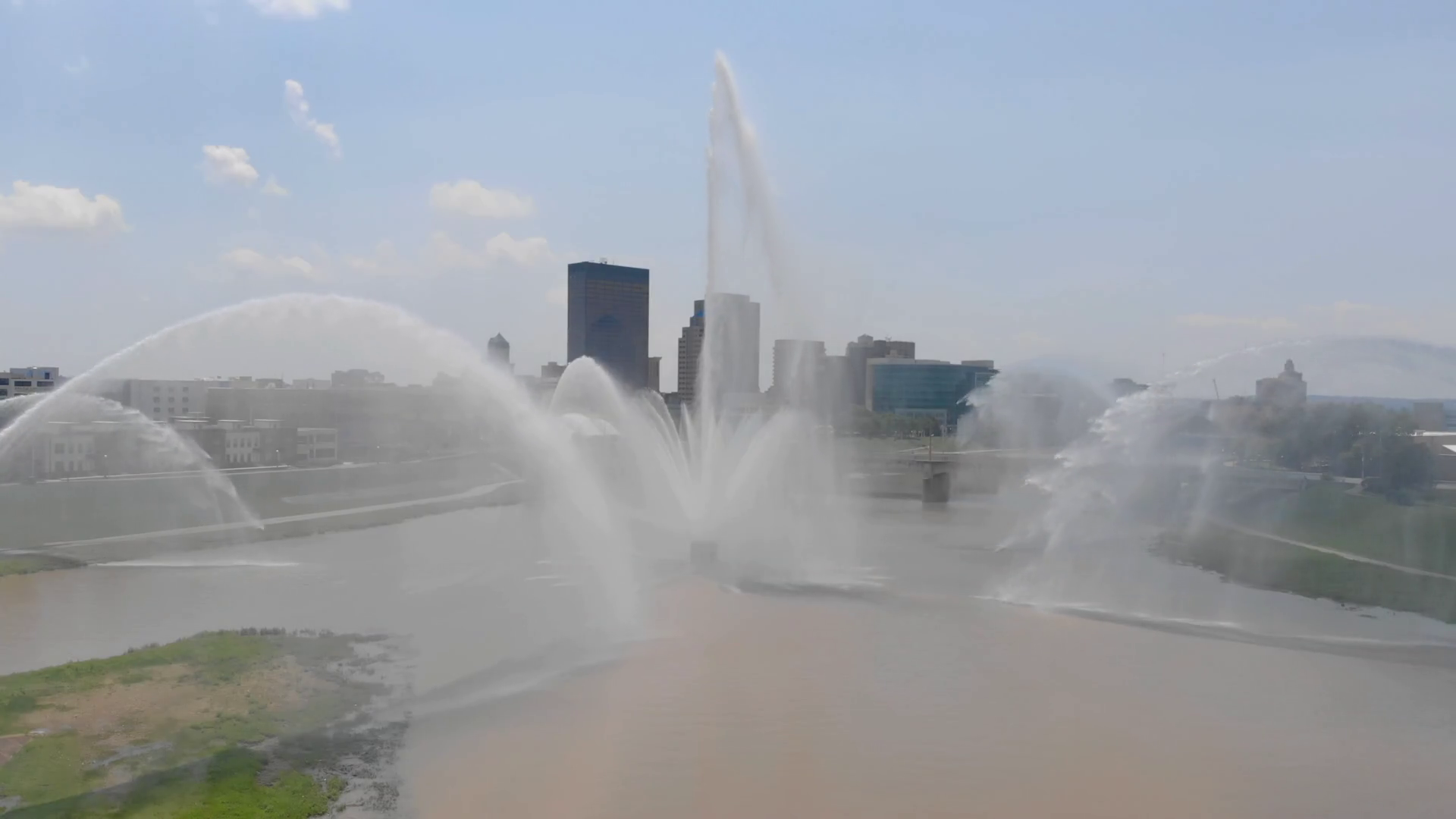 Fountains In Downtown City Establishing Shot Stock Footage SBV