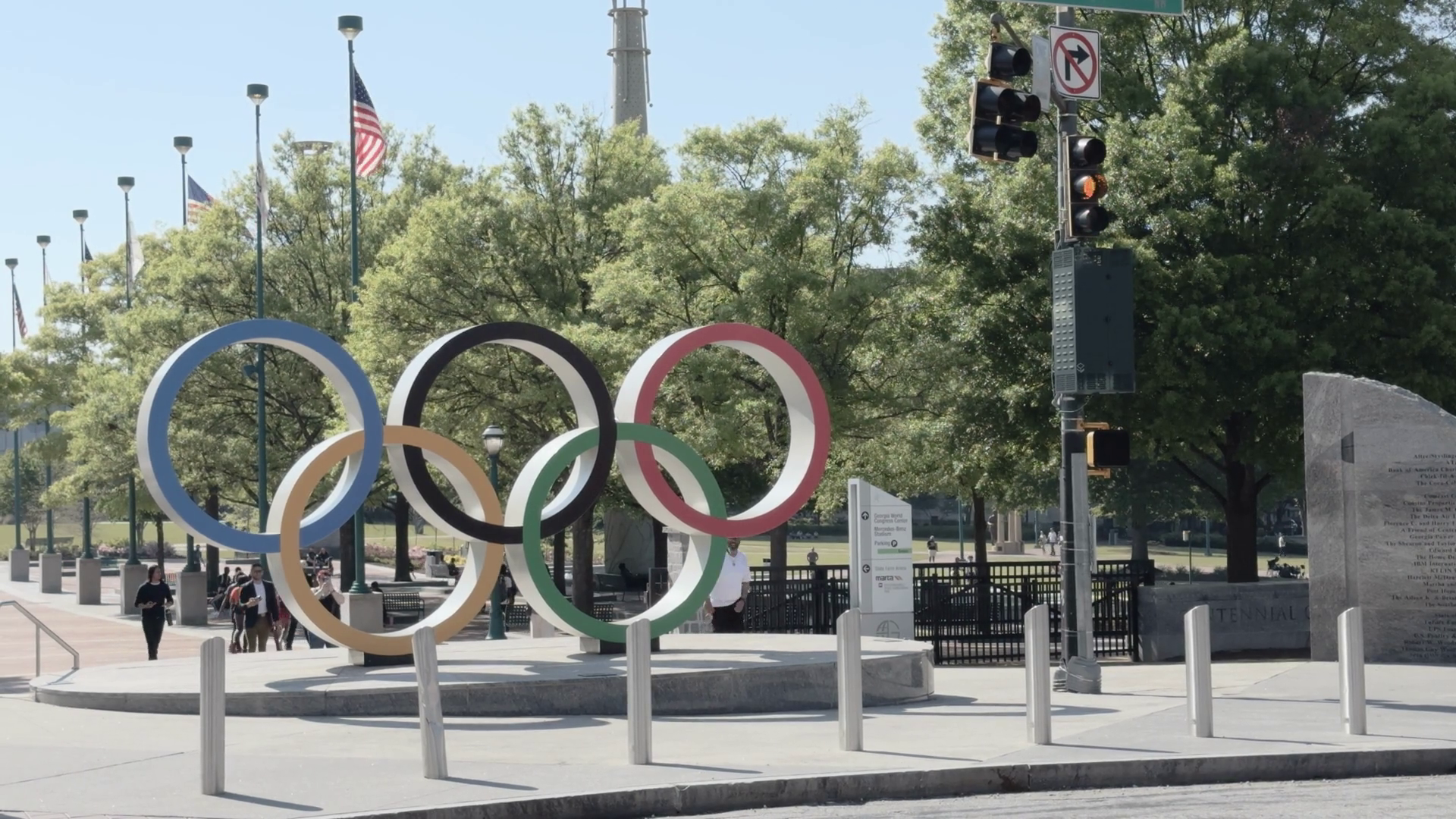 Olympic Rings At Entrance To Park In Stock Footage SBV-353022055 ...