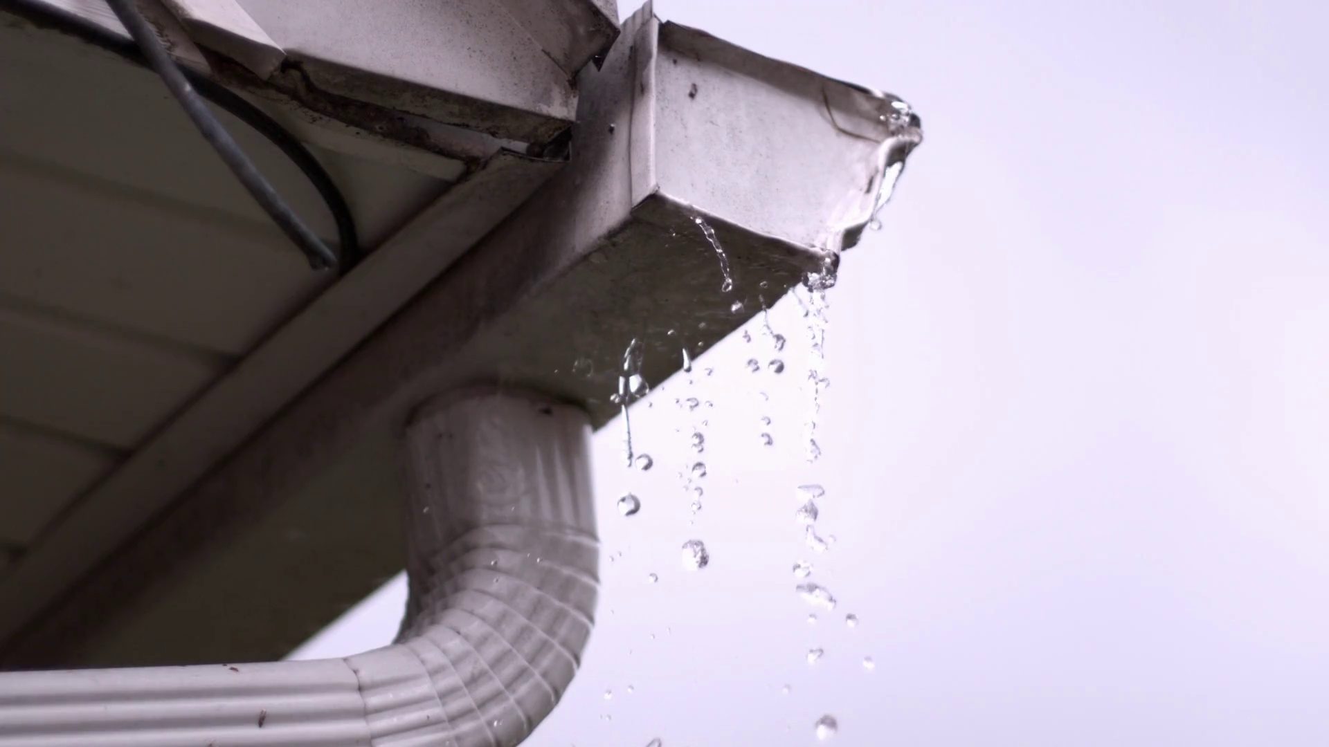 Water Overflowing From Rain Gutter In Slow Stock Footage SBV326590234