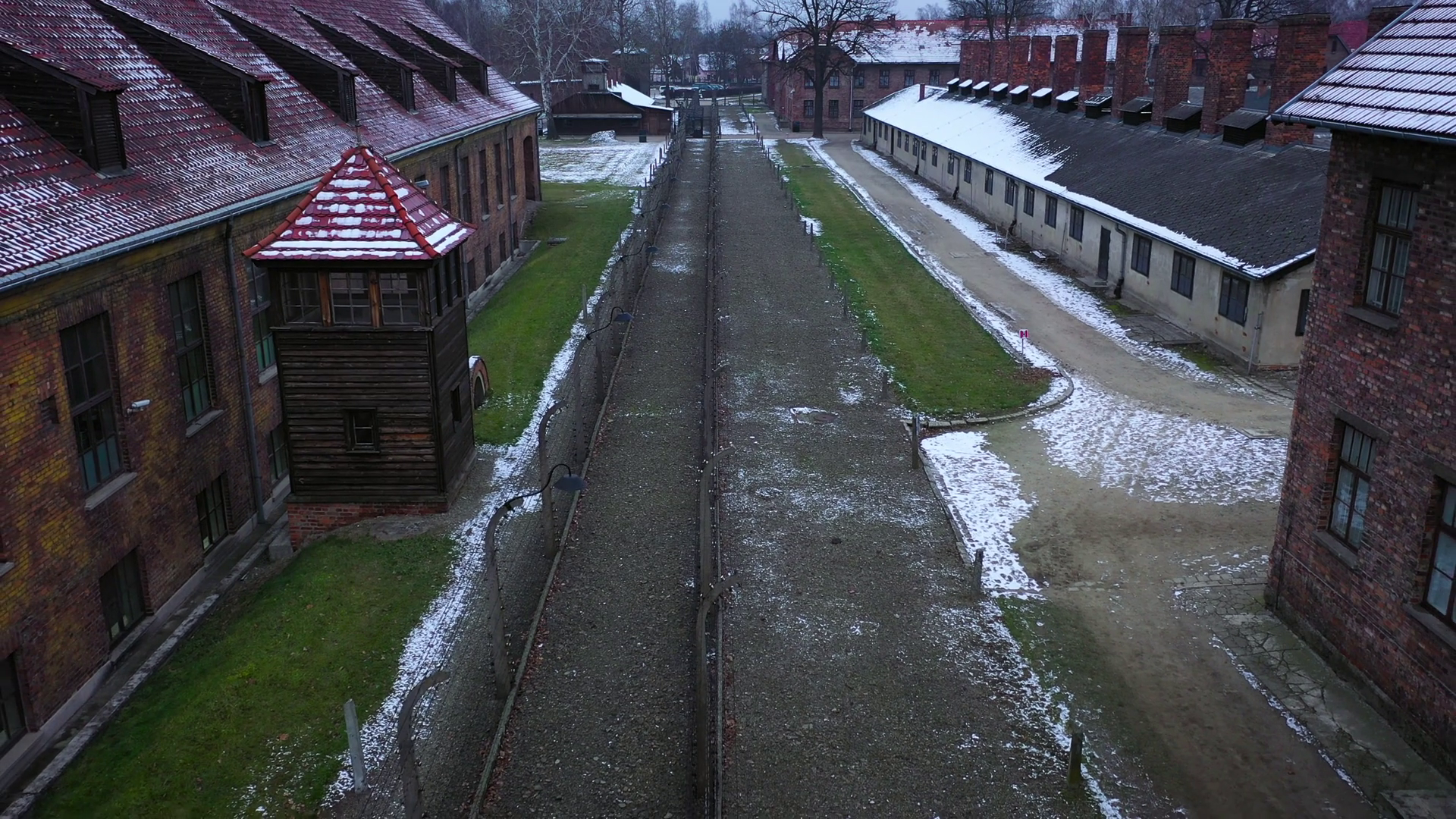 Aerial view of Auschwitz Birkenau, a concentration camp in Poland Stock