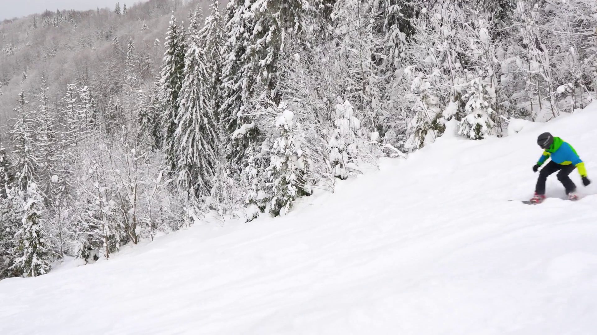 Extreme Snowboarder Riding Fresh Powder Snow Stock Footage SBV