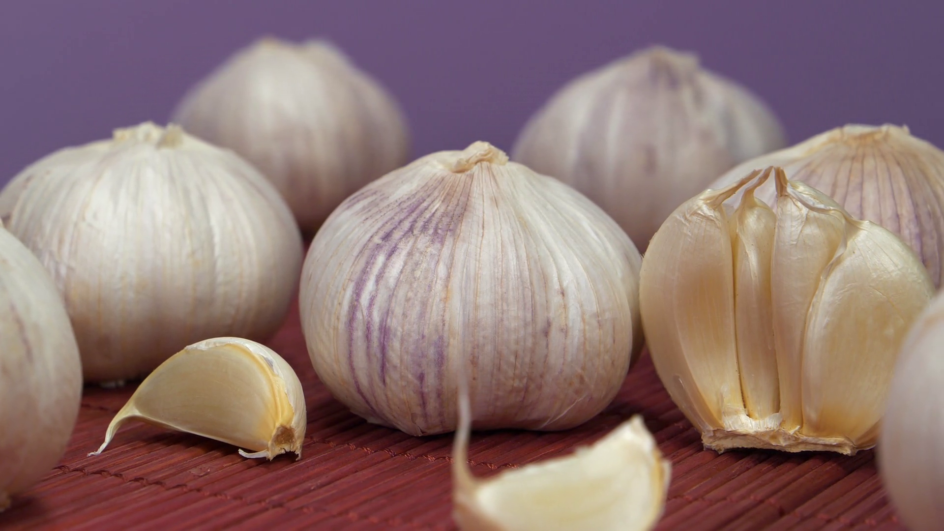 Garlic Rotates On Violet Background Garlic Stock Footage SBV-352208492 ...
