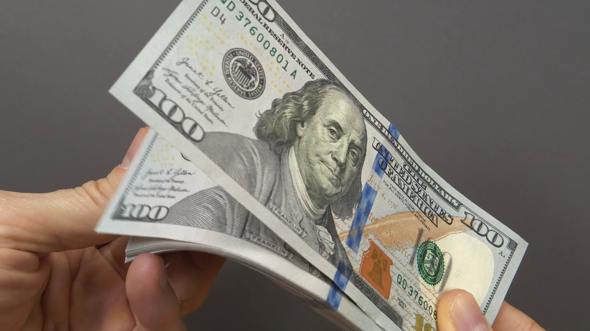 Man Checks Wad Of Hundred Dollar Bills Cash Stock Footage SBV-352231564 ...