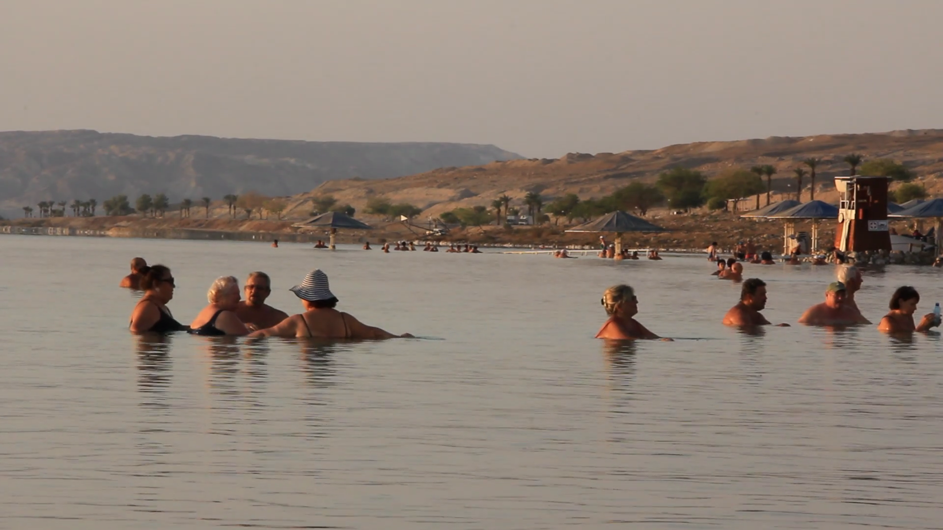 People Bathe In Dead Sea In Morning Israel Stock Footage SBV304897277