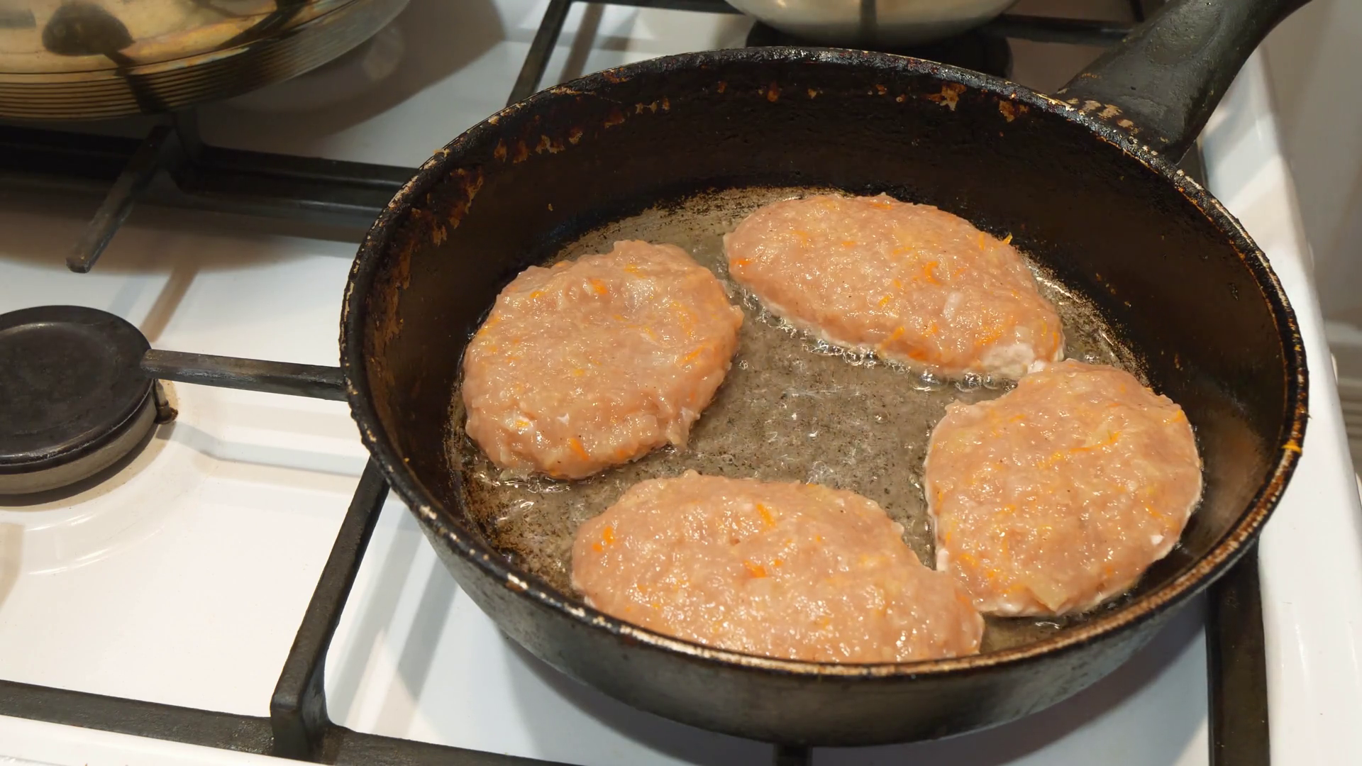 The Cook Puts On Pan Meat Patties Frying Stock Footage SBV-353168813 ...