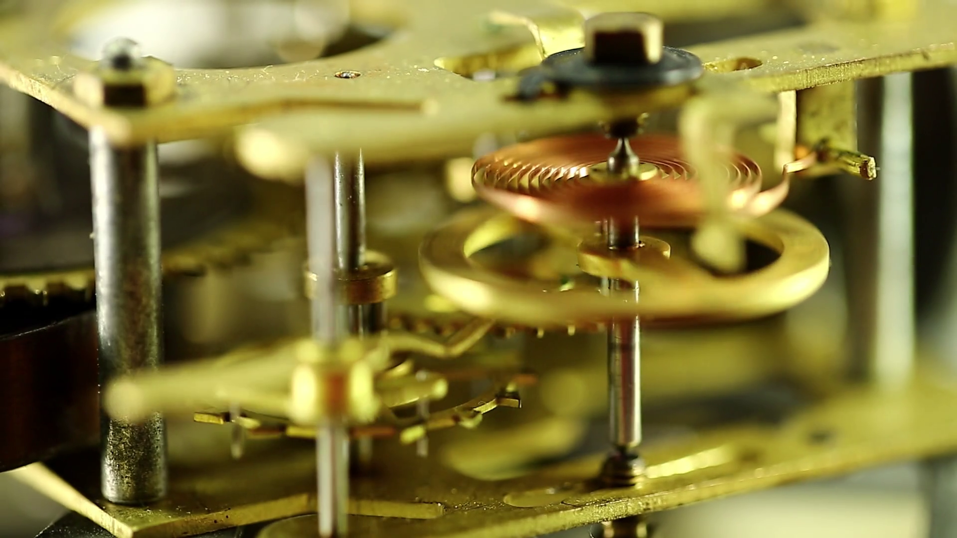 Clock mechanism, macro shot with variable focus. Internal alarm clock