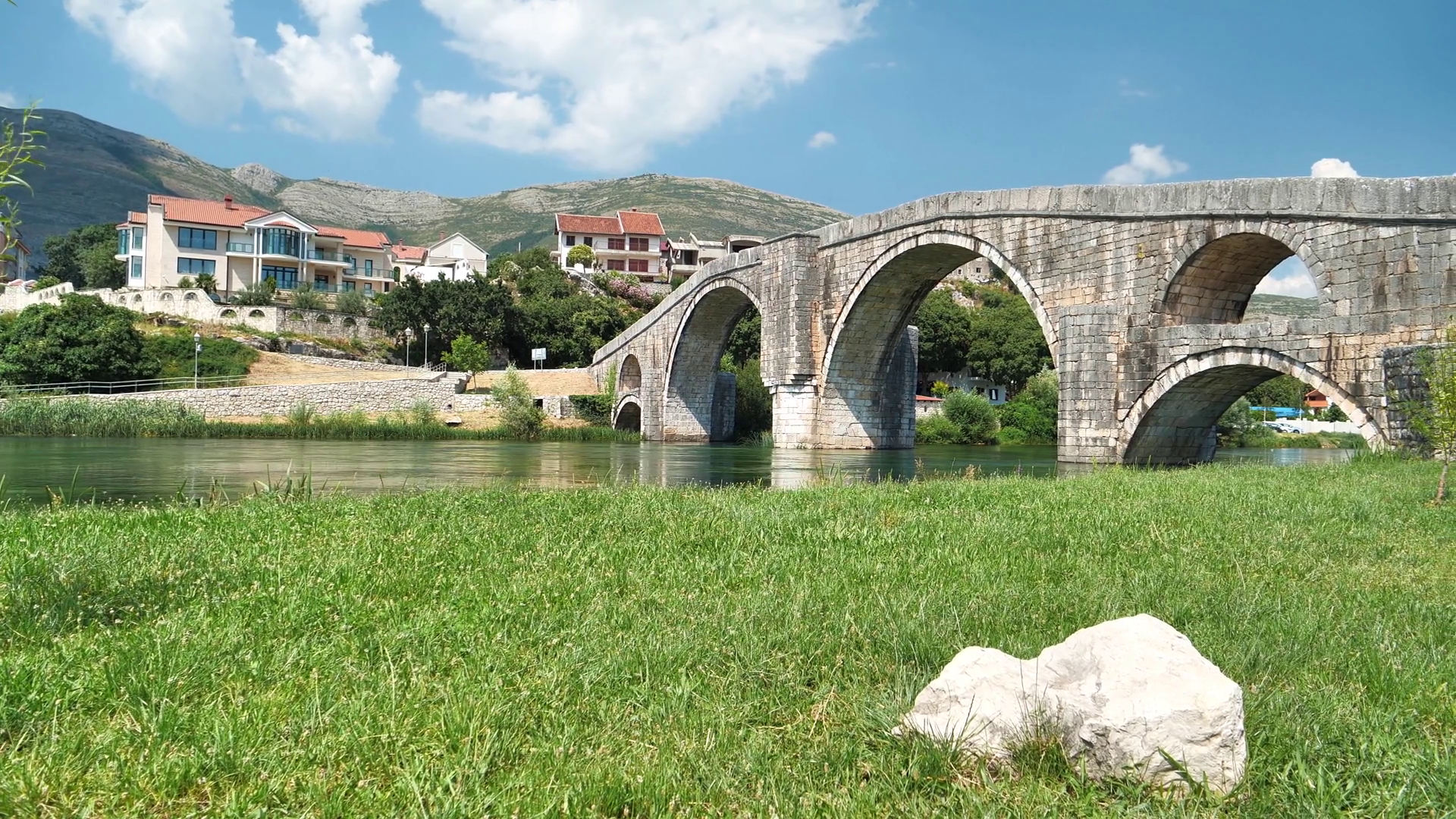 Old beautiful bridge over Trebisnjica river in Trebinje city, Republika ...