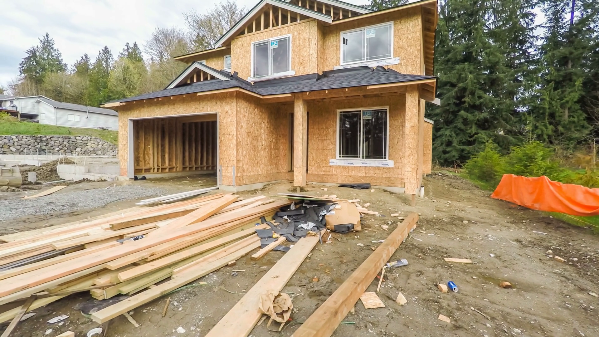 Modern suburban home under construction Stock Video