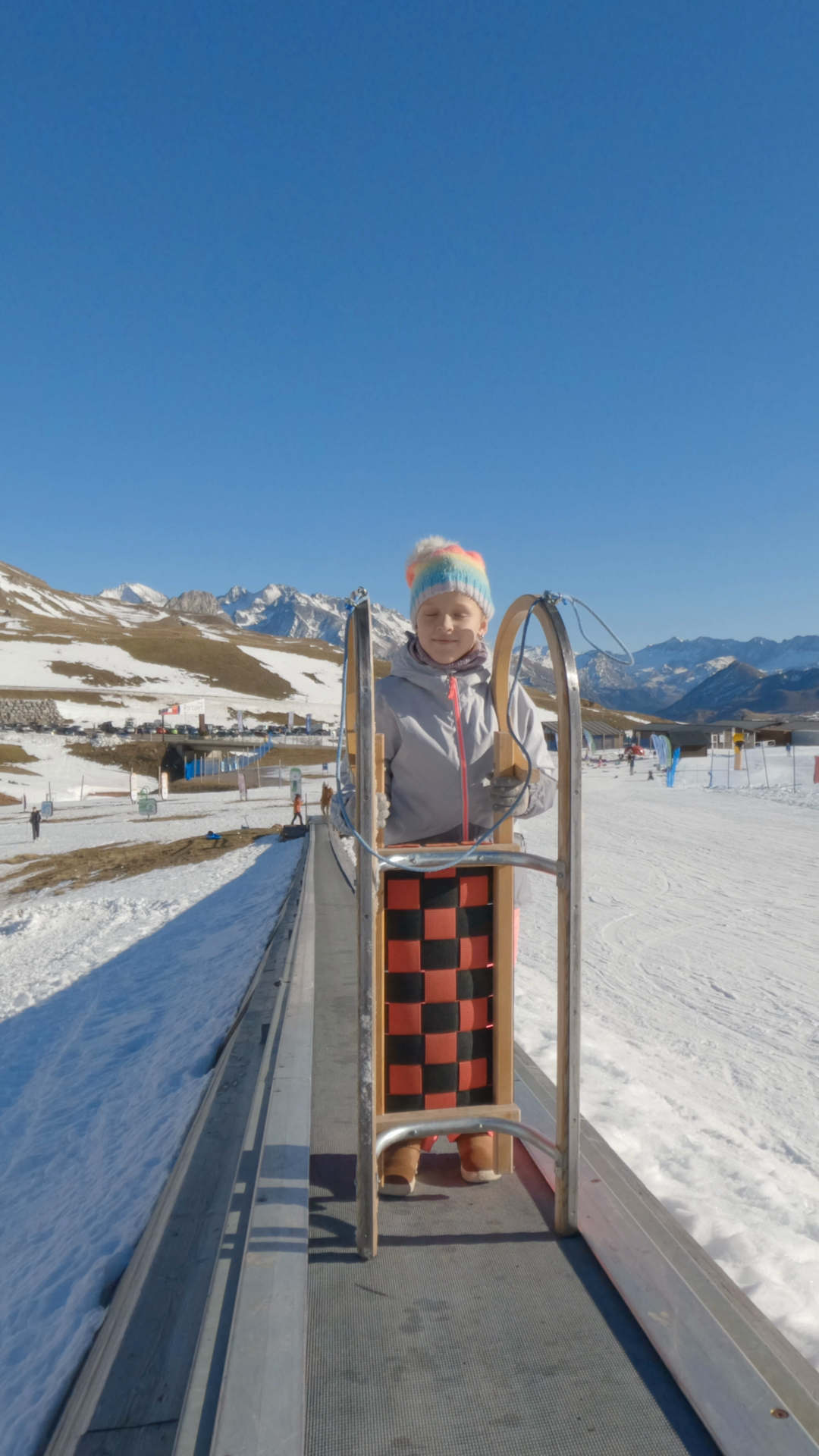 Young Girl Sledding Uphill On Conveyor Belt Stock Footage SBV-353070847 ...