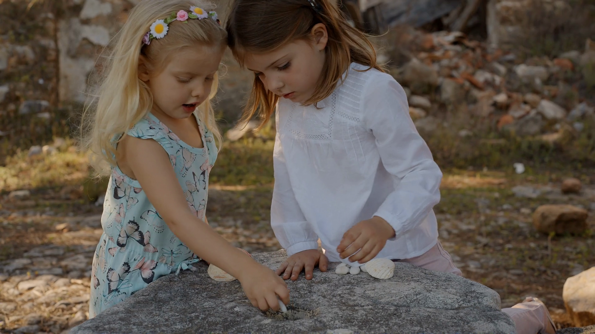 Two Children Playing With Shells Stones Stock Footage SBV-308232103 ...