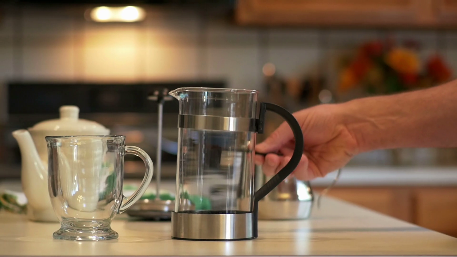 Putting Coffee Grinds In French Press Slow Stock Footage SBV300227223