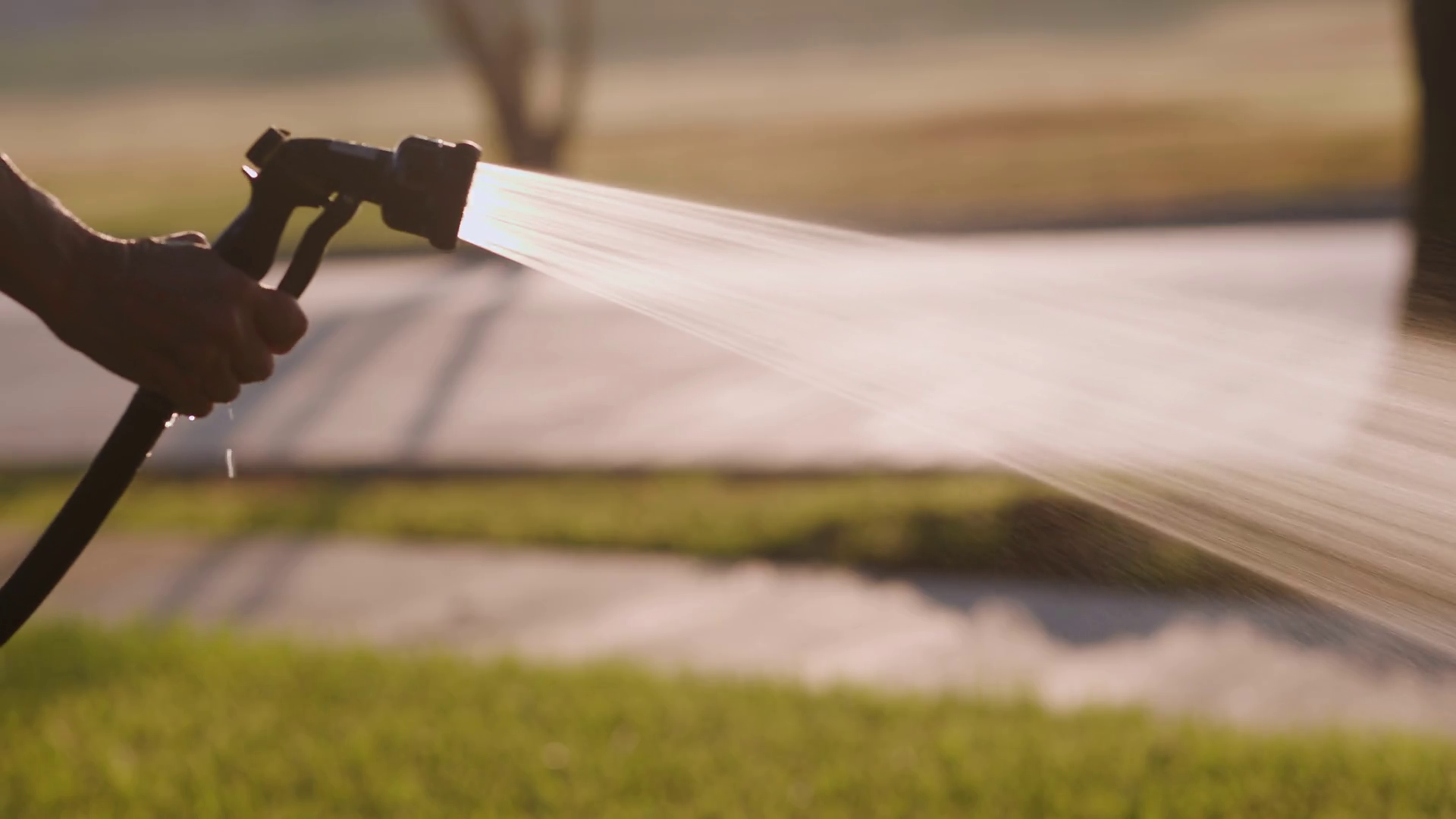 Woman Using Garden Hose Nozzle Watering Lawn Stock Footage SBV