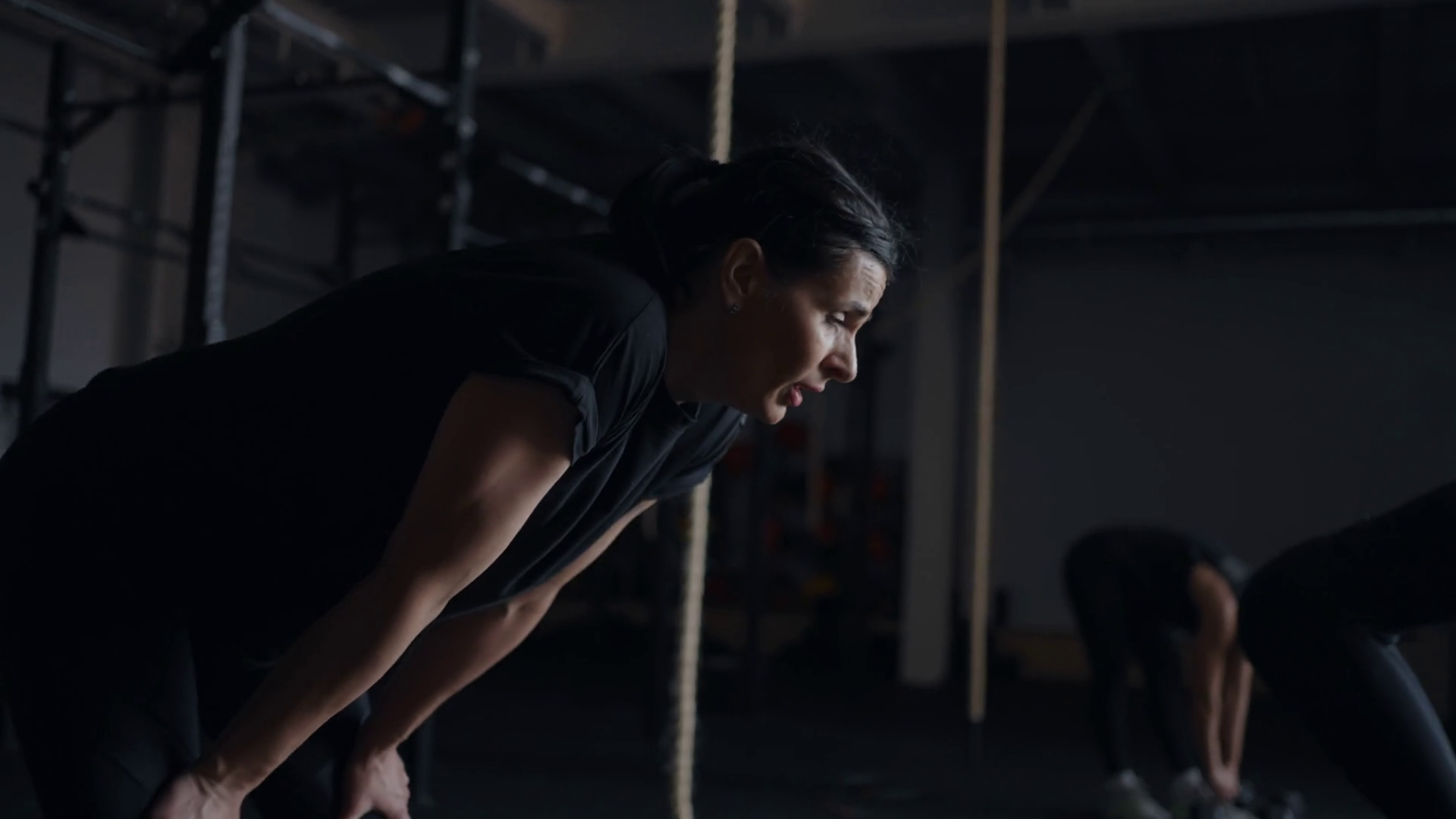 Exhausted Sportswomen Breathing Hard Workout Stock Footage SBV ...