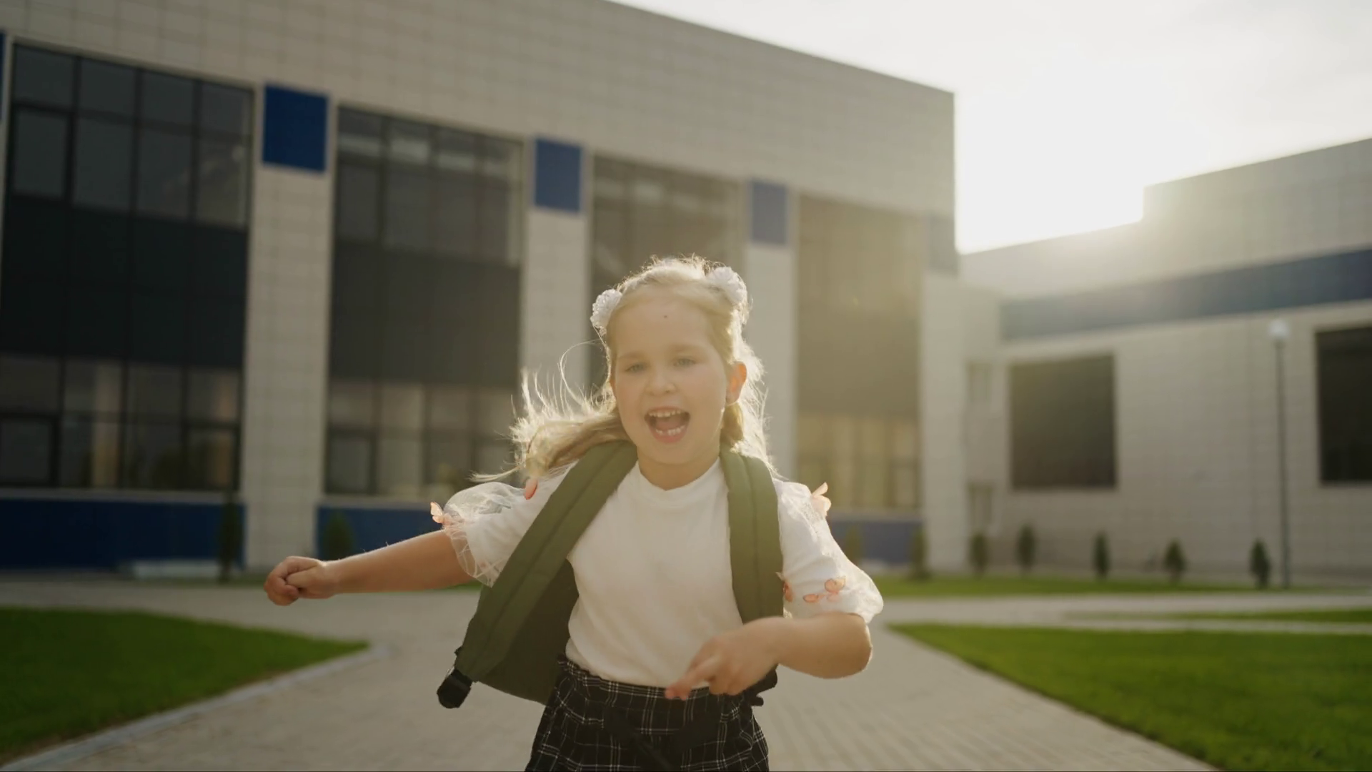 Cute Little Girl In School Uniform Running Stock Footage SBV348432702