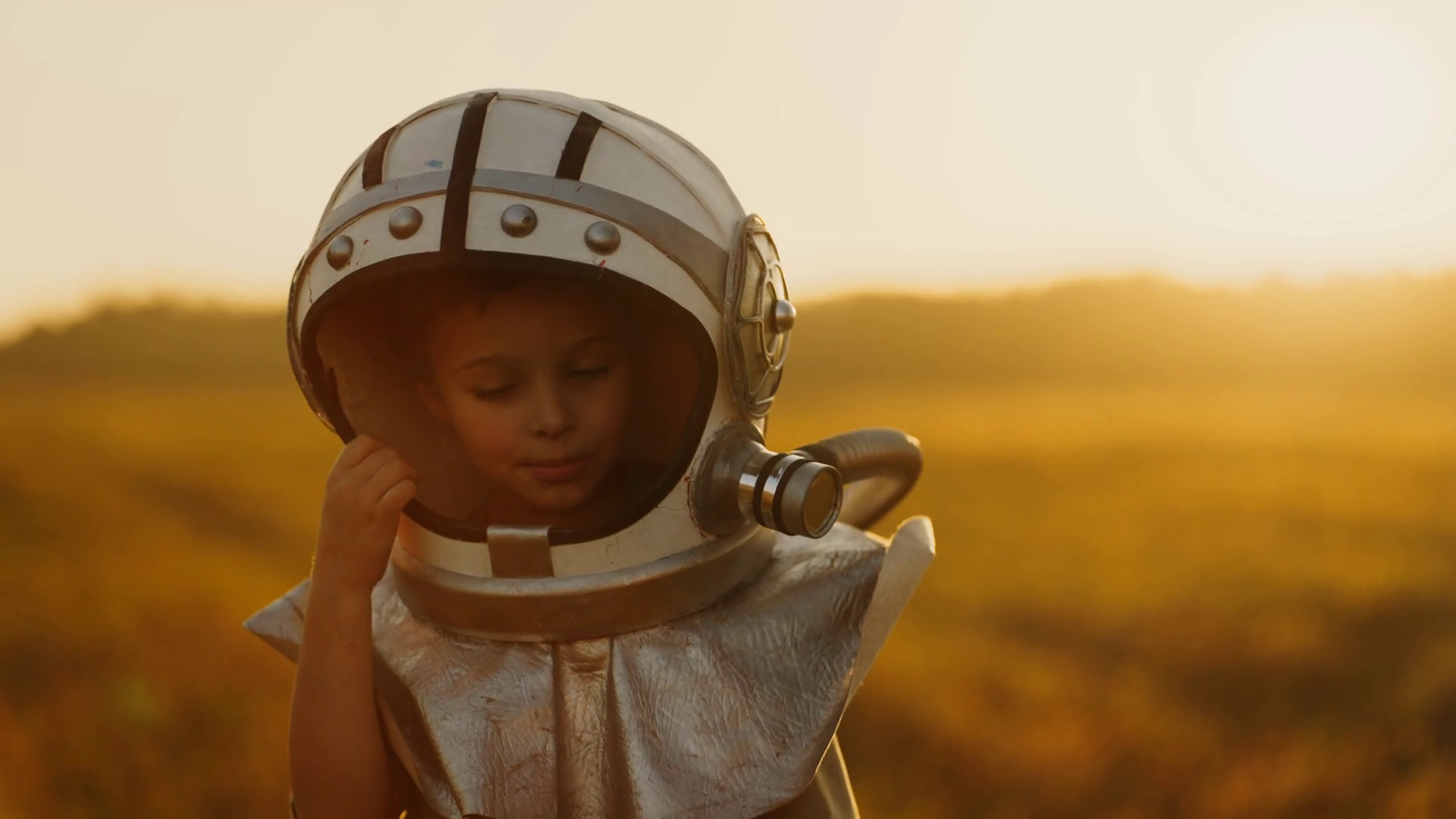 Funny Little Boy In Big Helmet Of Spaceman Stock Footage SBV-348566458 ...