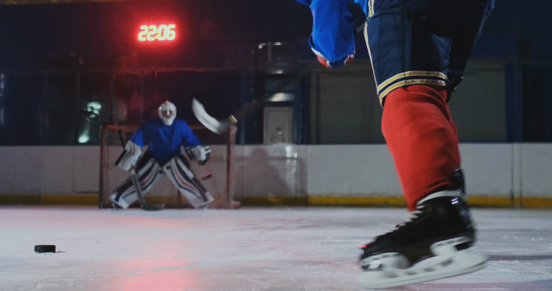 Closeup Slow Motion Hockey Puck Kick Flying Stock Footage SBV