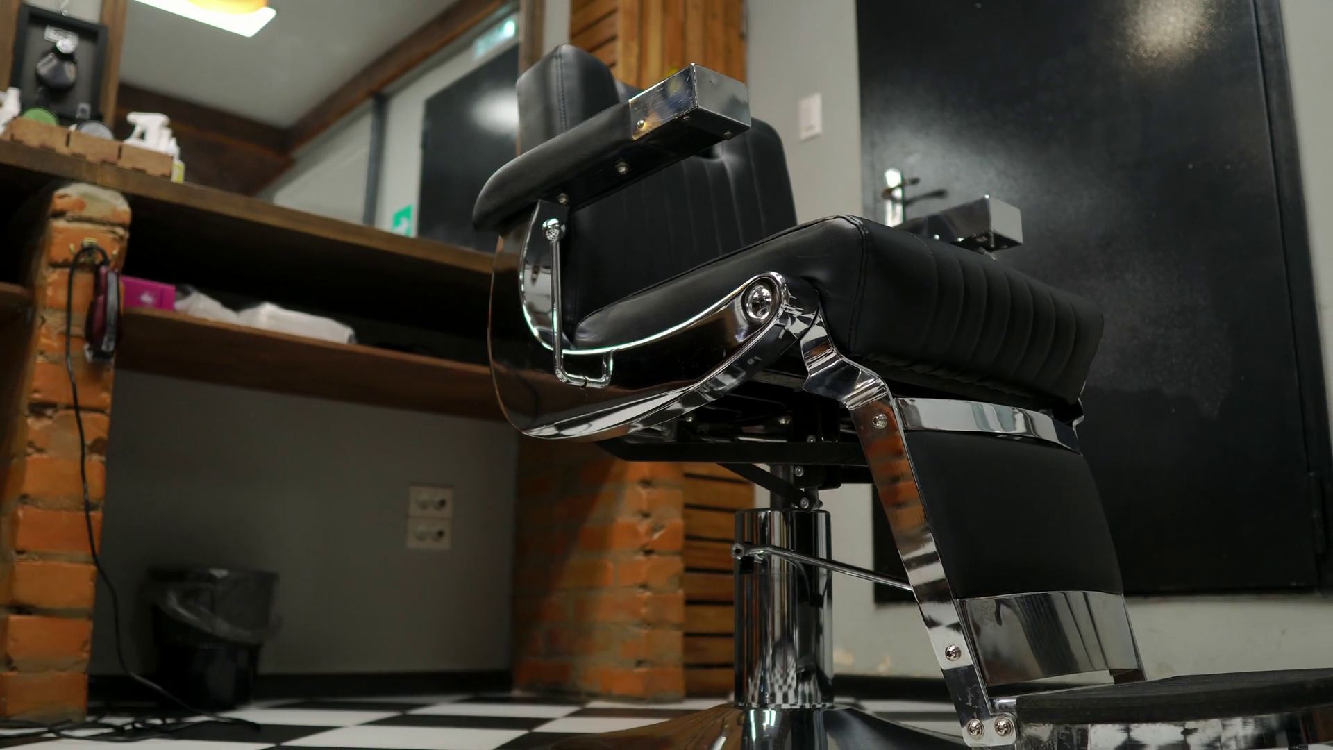 Interior Of Men's Barber Shop With Brick Stock Footage SBV329598459