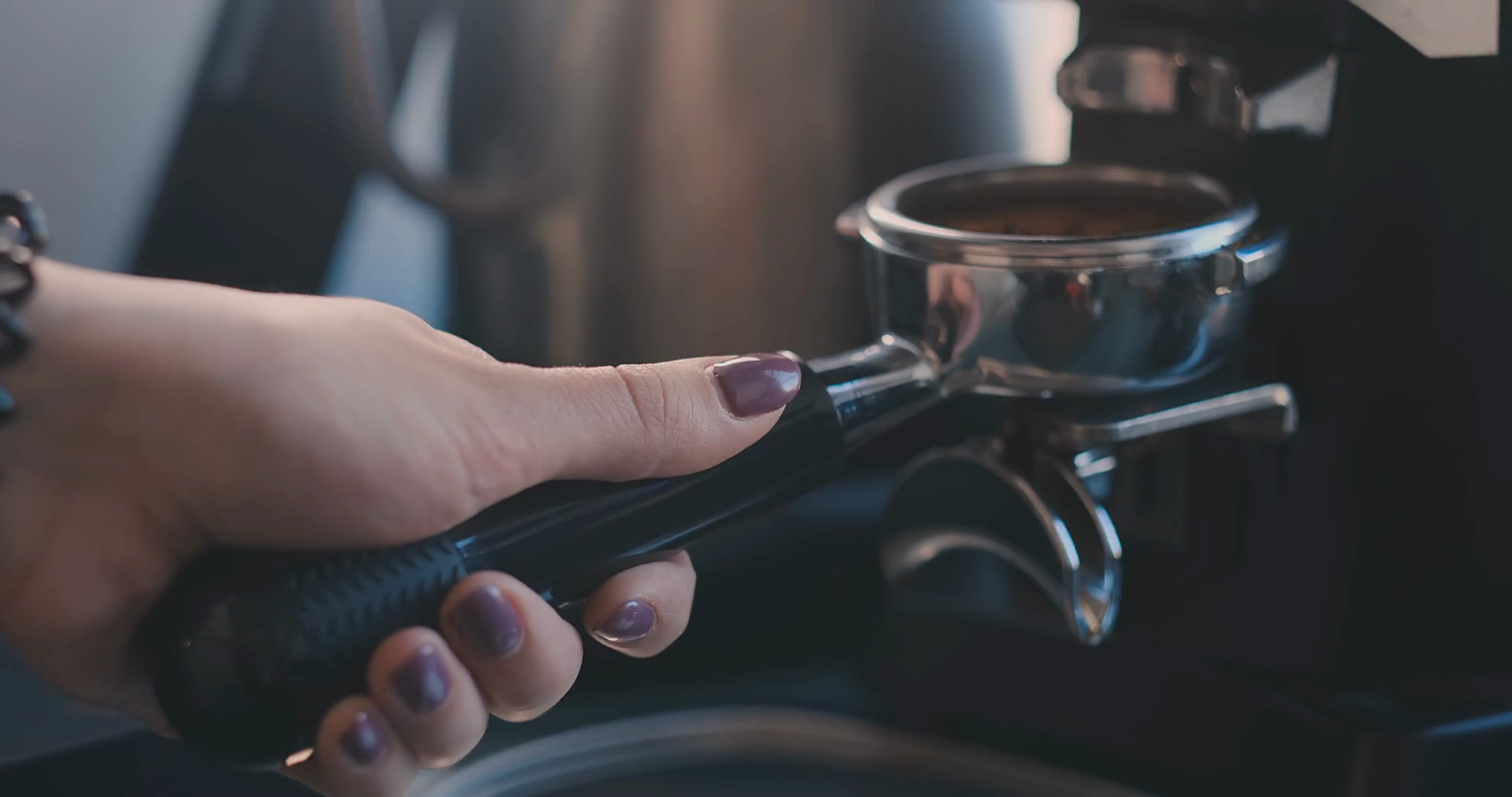 Making Ground Coffee With Tamping Fresh Stock Footage SBV334461653