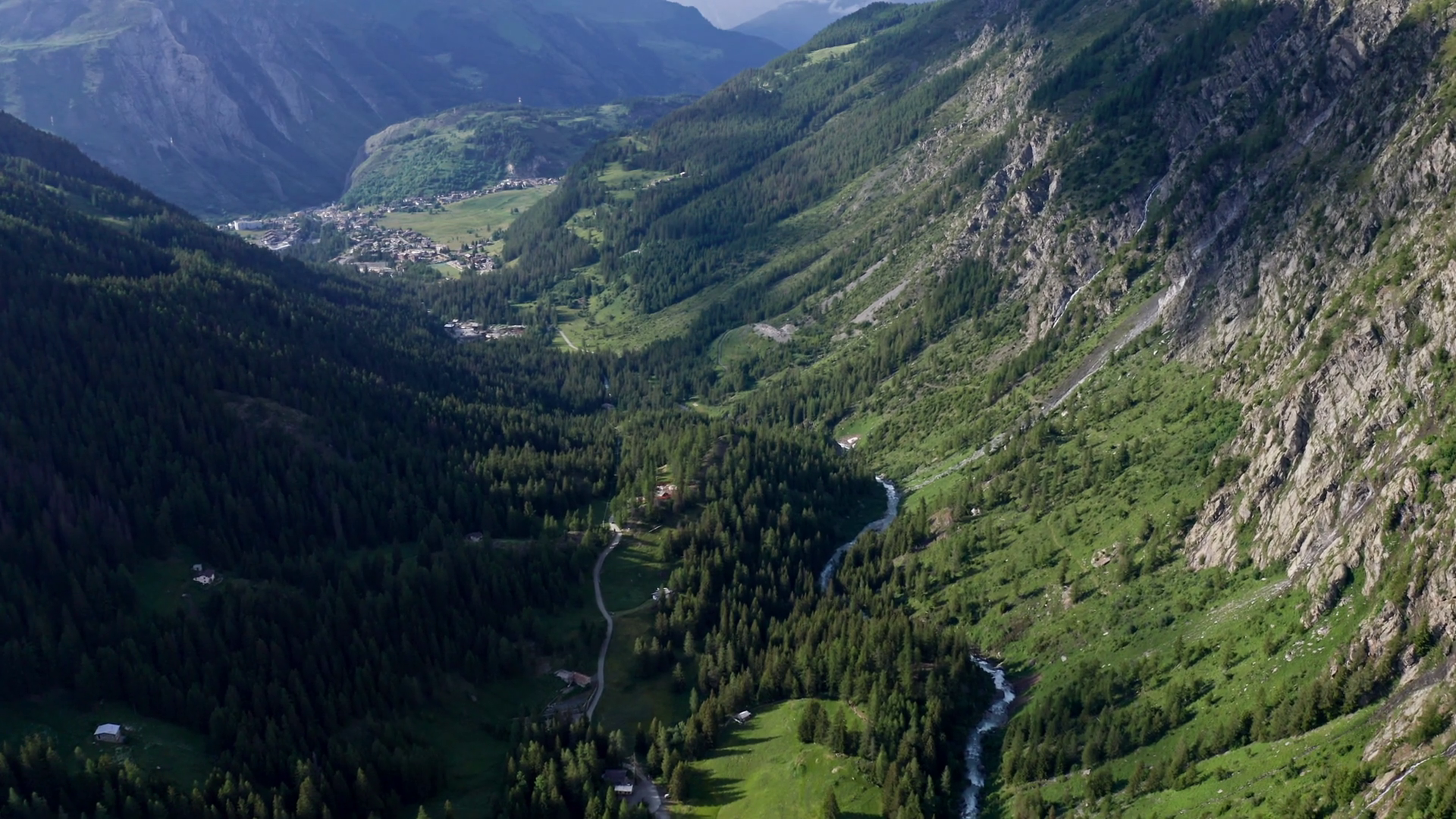 Aerial View Of River Flowing Through Valley Stock Footage SBV-351659109 ...