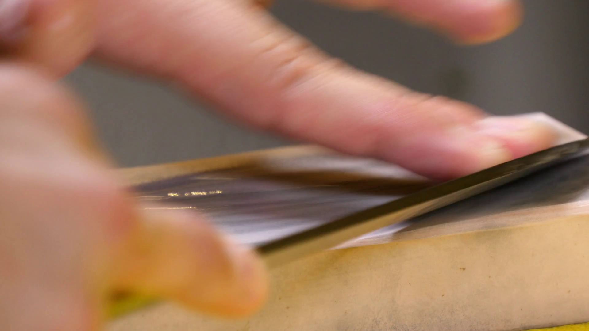 Sushi Chef Sharpening Knife Blade With Pink Stock Footage SBV347404744