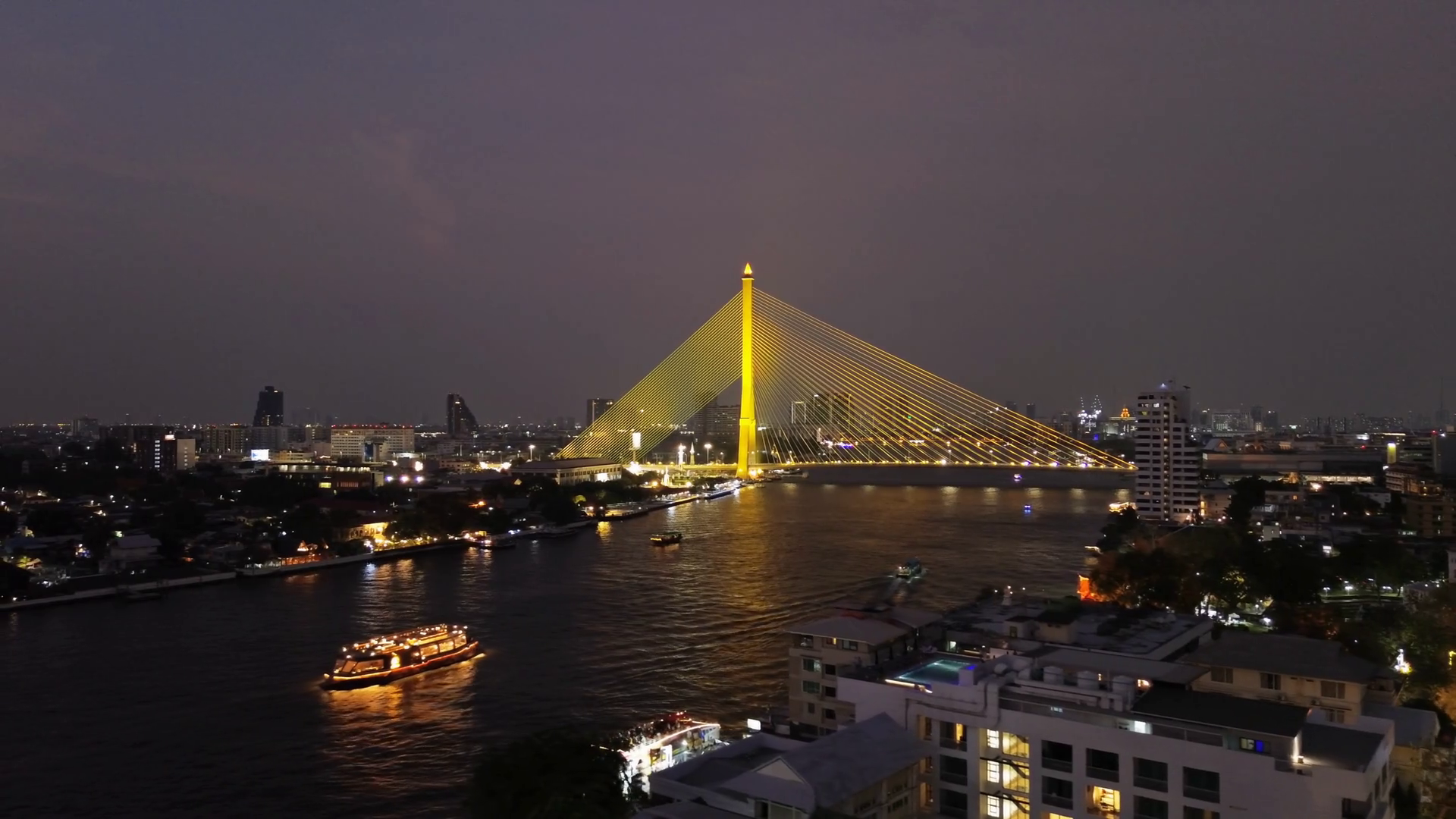 Aerial View Of Illuminated Rama Viii Bridge Stock Footage SBV-352349981 ...
