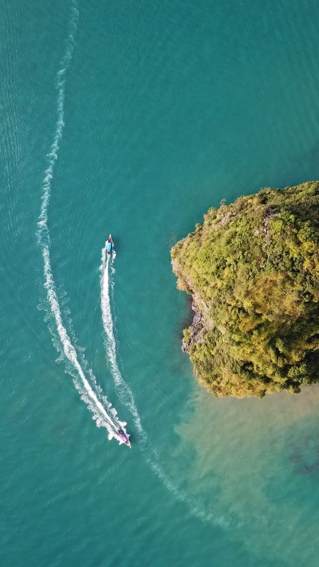 Top View Of Two Boats Go Around Rocky Island Stock Footage SBV ...